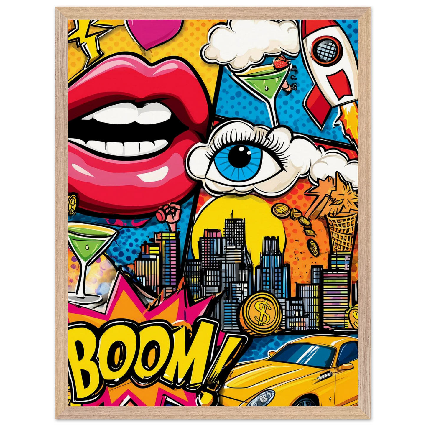 BOOM Pop Art — tableau encadre bois — vue 3 — art mural STNCL