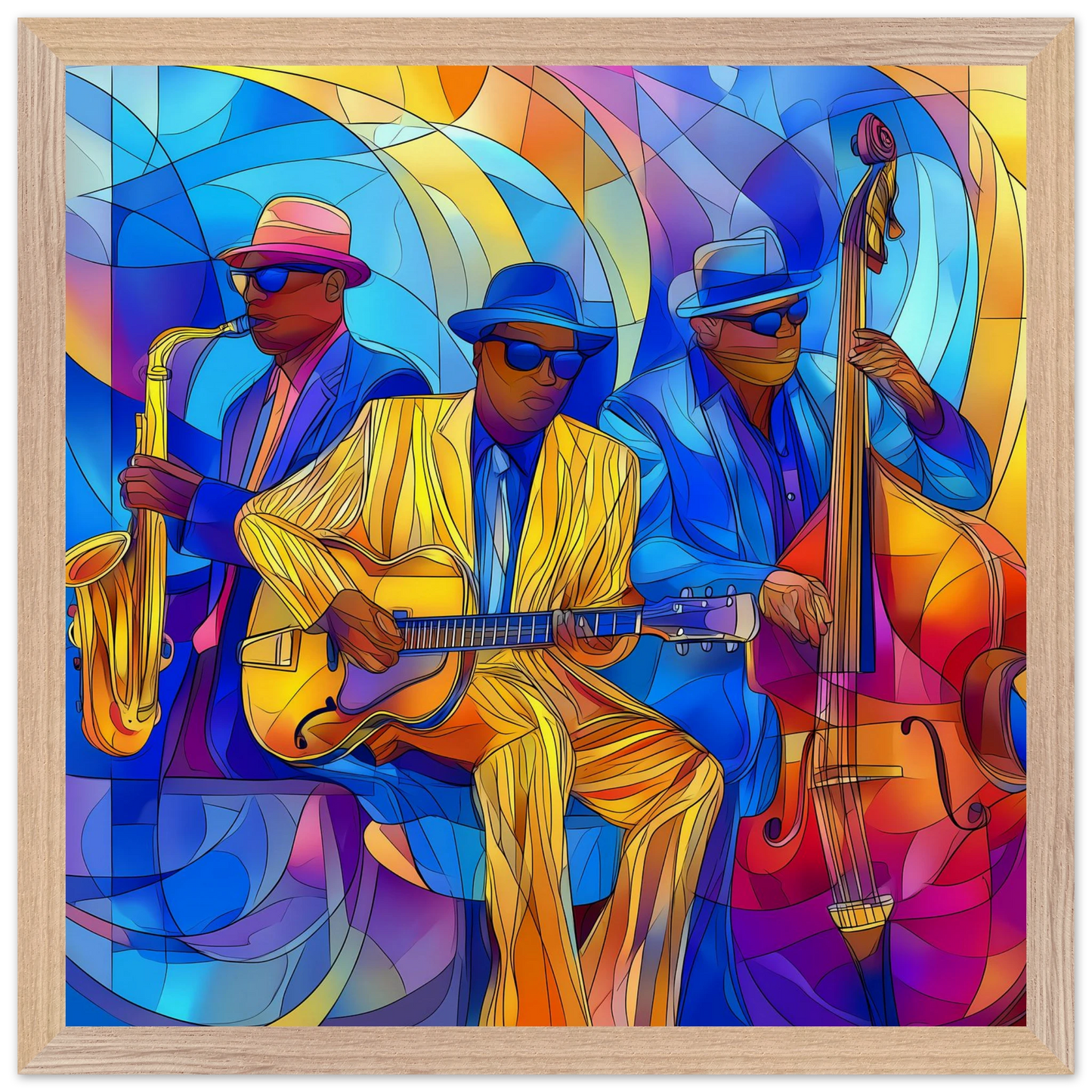 Trio de Jazz — tableau encadre bois — vue 4 — art mural STNCL