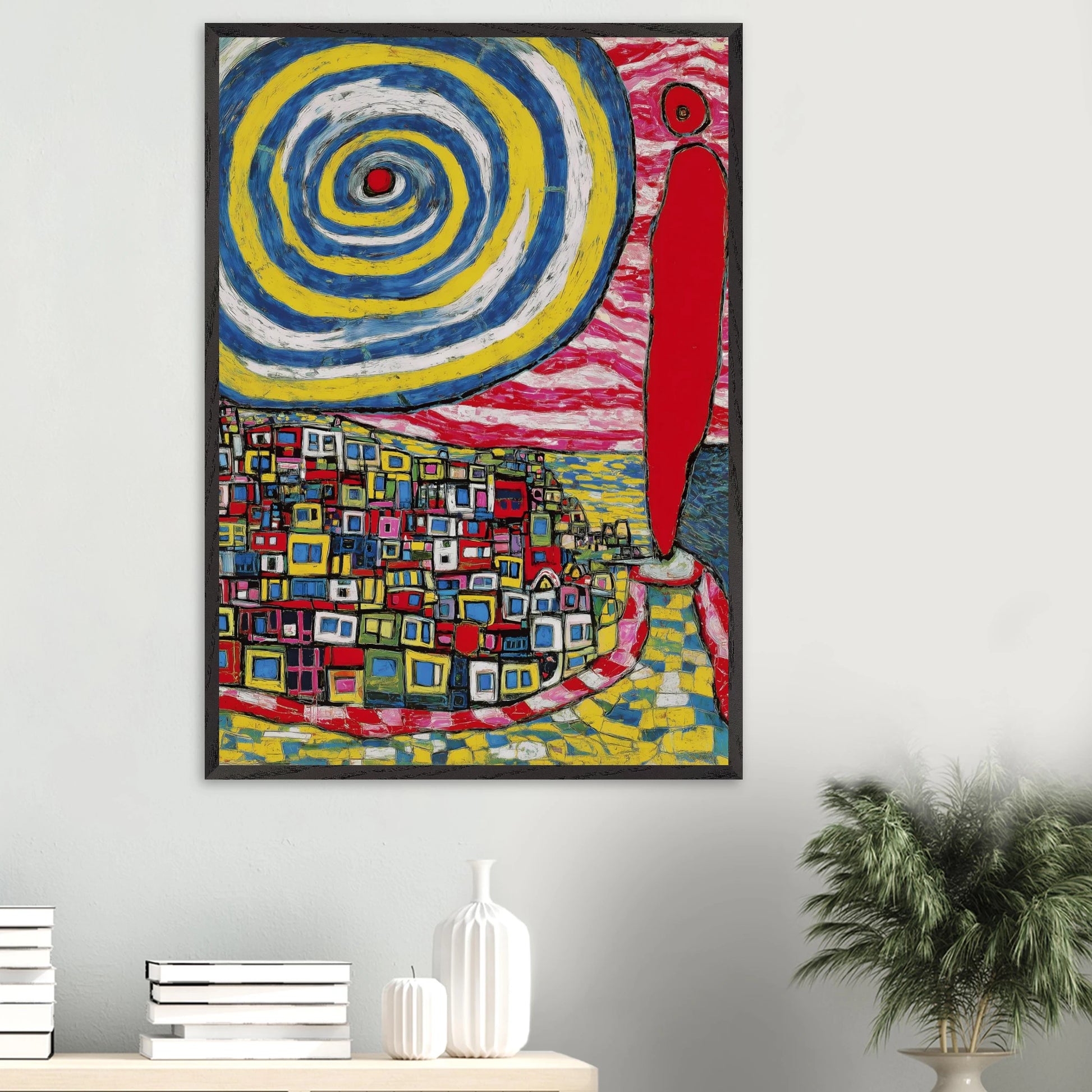 La Spirale et les Maisons — tableau encadré bois — vue 16 — art mural STNCL