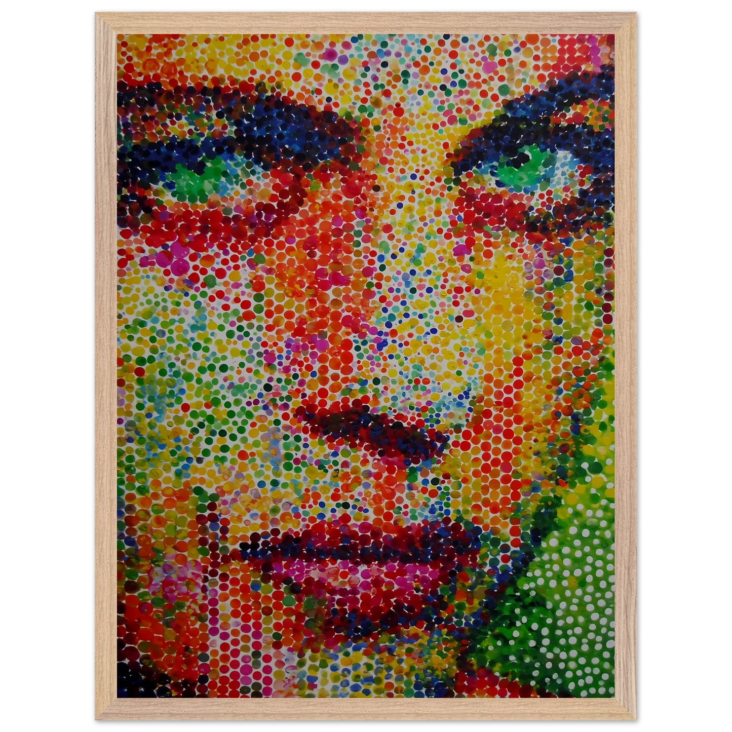 Le Visage en Points — tableau encadré bois — vue 3 — art mural STNCL