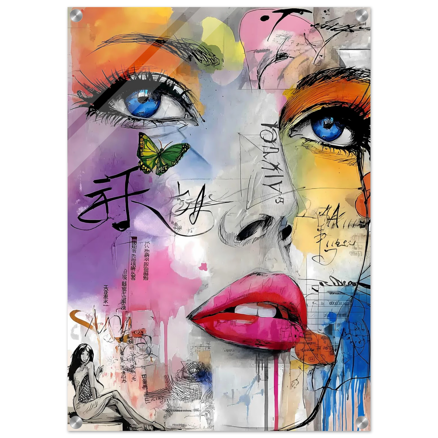 Papillon et Idéogrammes — tableau plexiglas — vue 2 — art mural STNCL