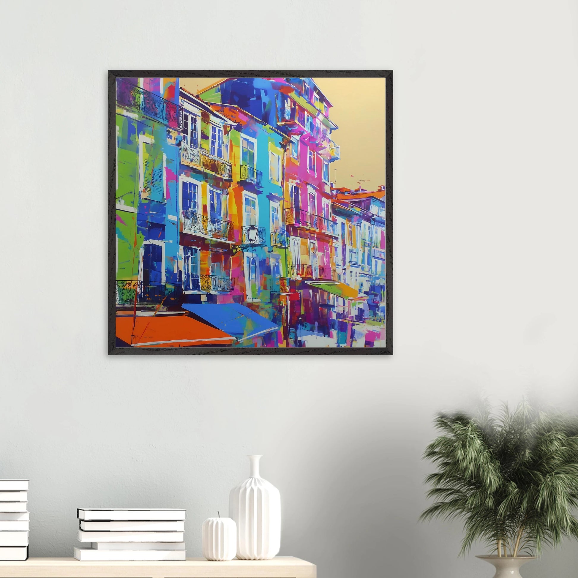 Balcons Colorés — tableau encadre bois — vue 13 — art mural STNCL