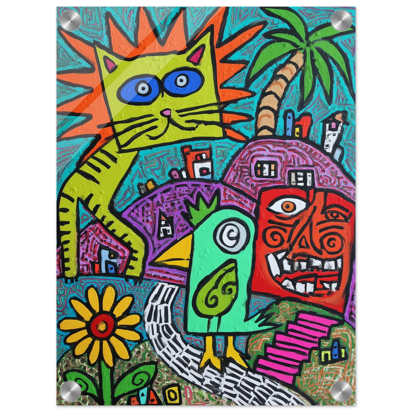 La Fête du Chat Solaire — tableau plexiglas — vue 2 — art mural STNCL