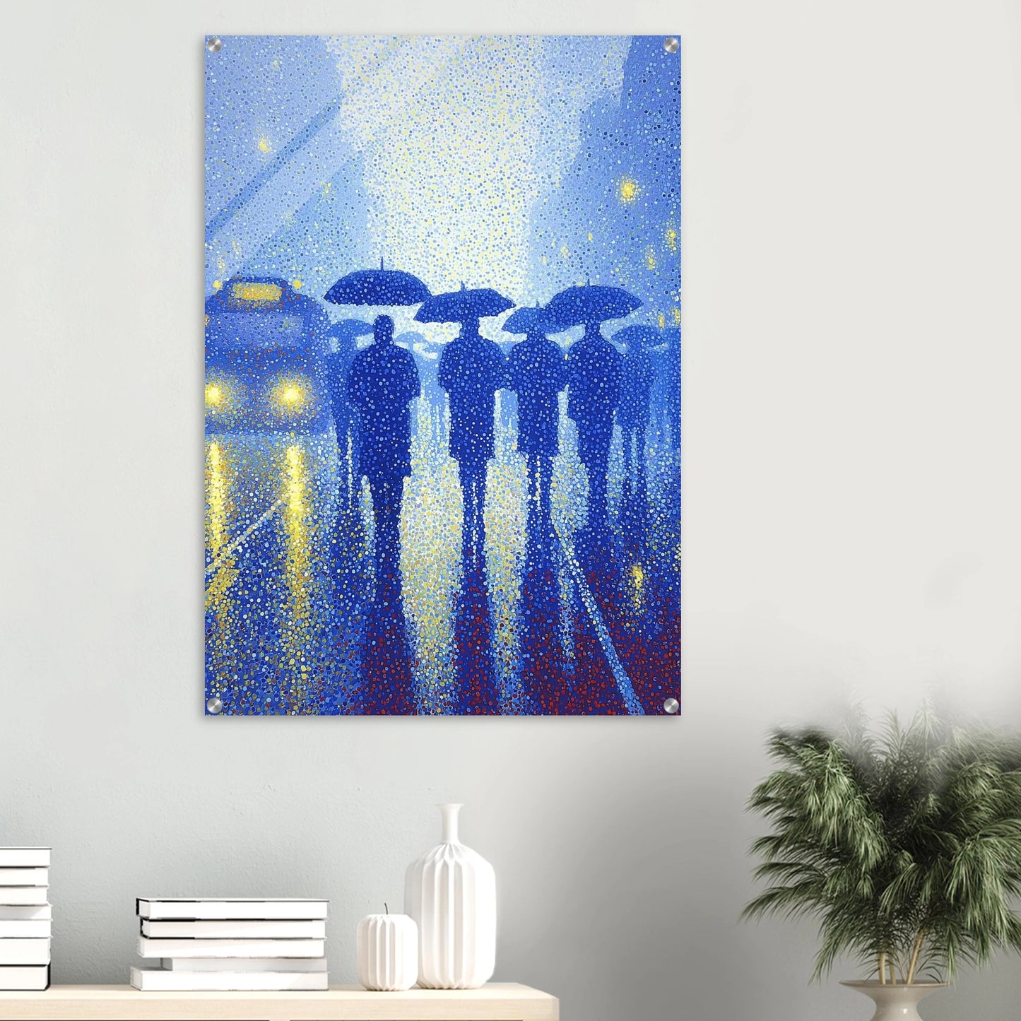 Pluie de Néon Bleu — tableau plexiglas — vue 6 — art mural STNCL