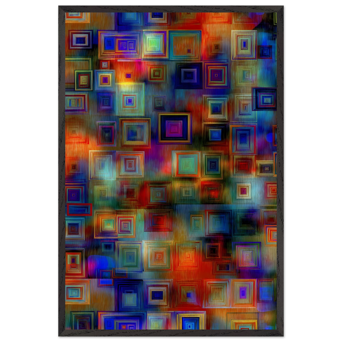 Trame de Carrés — tableau encadré bois — vue 2 — art mural STNCL