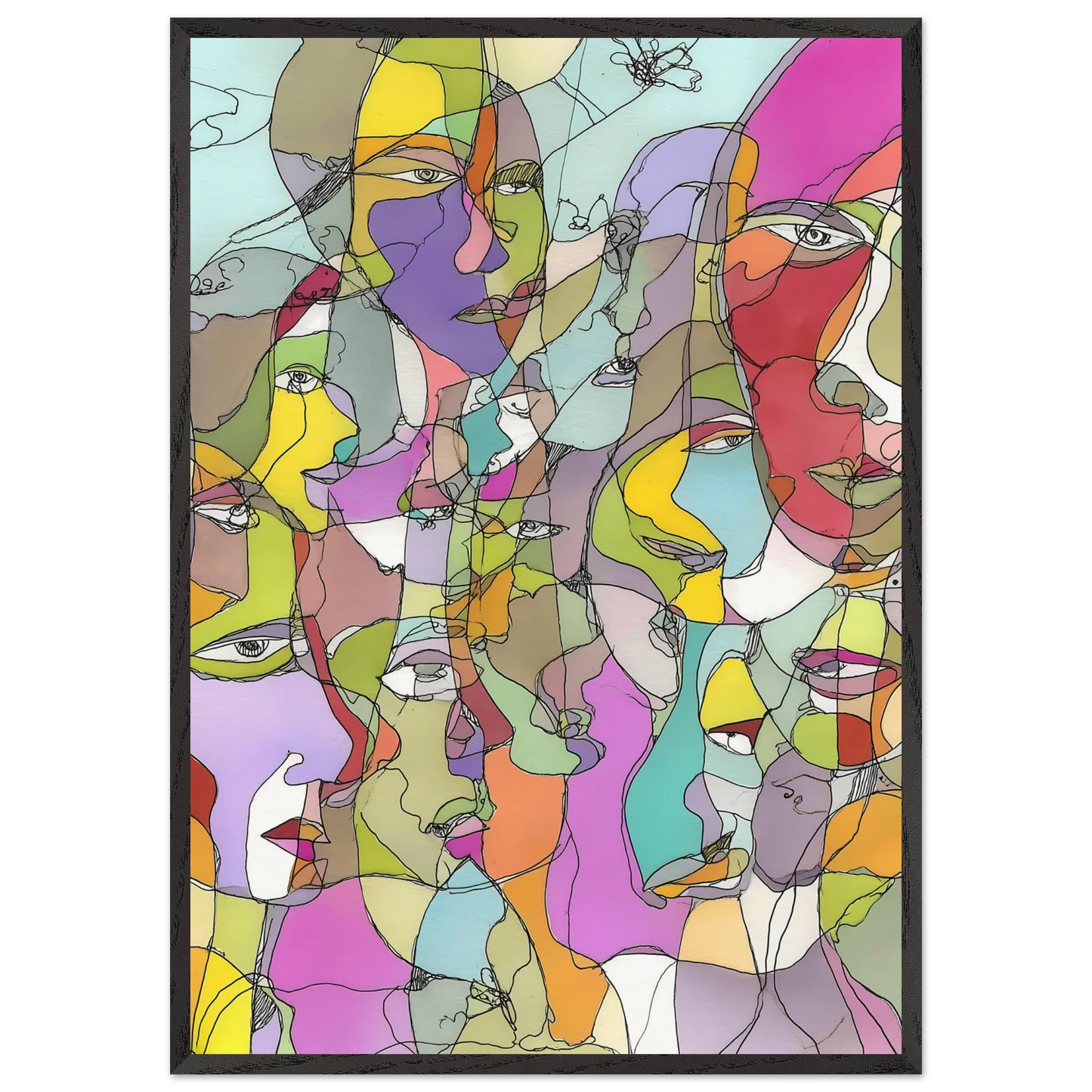 Visages Entrelacés — tableau encadre bois — art mural STNCL
