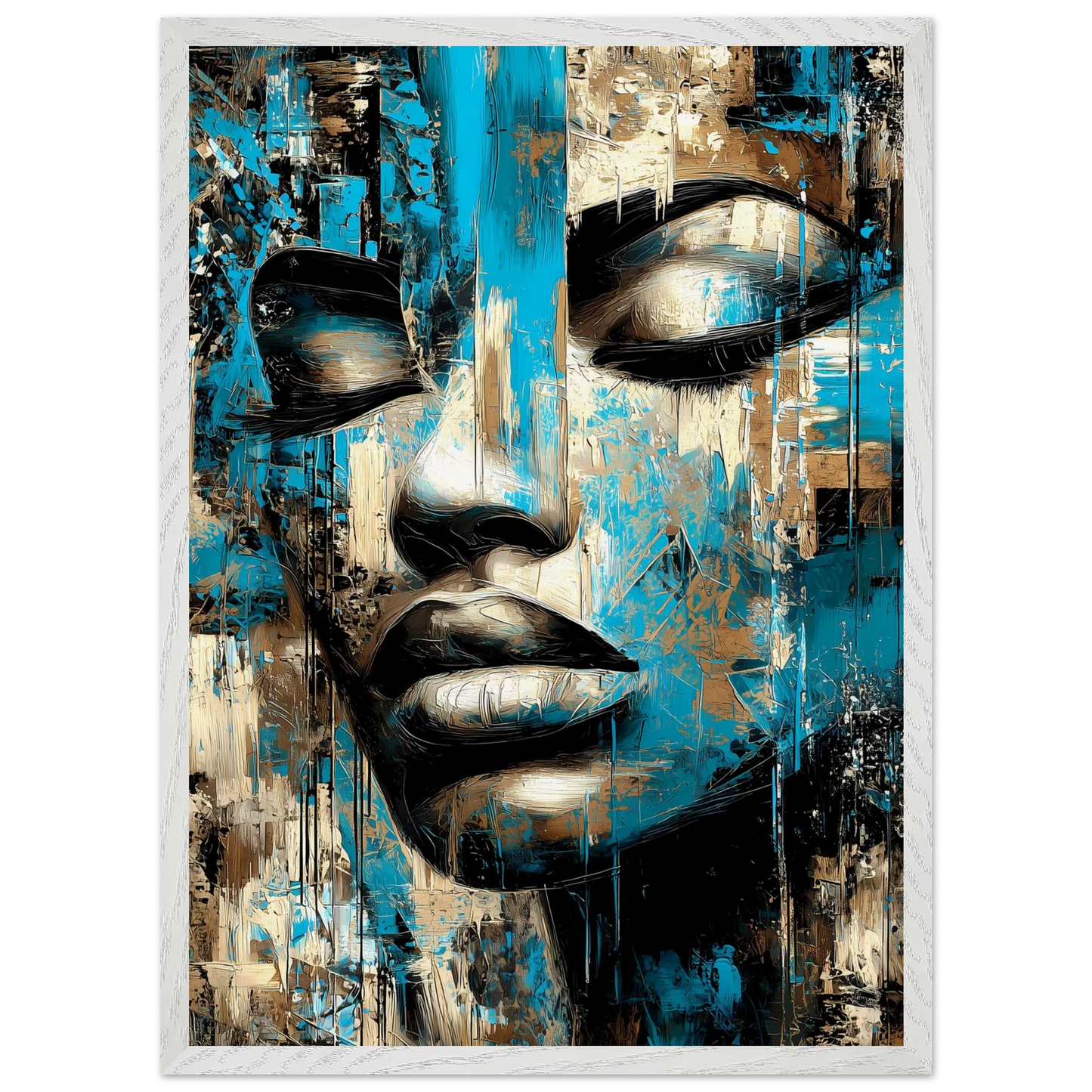Bleu et Or — tableau encadré bois — vue 11 — art mural STNCL