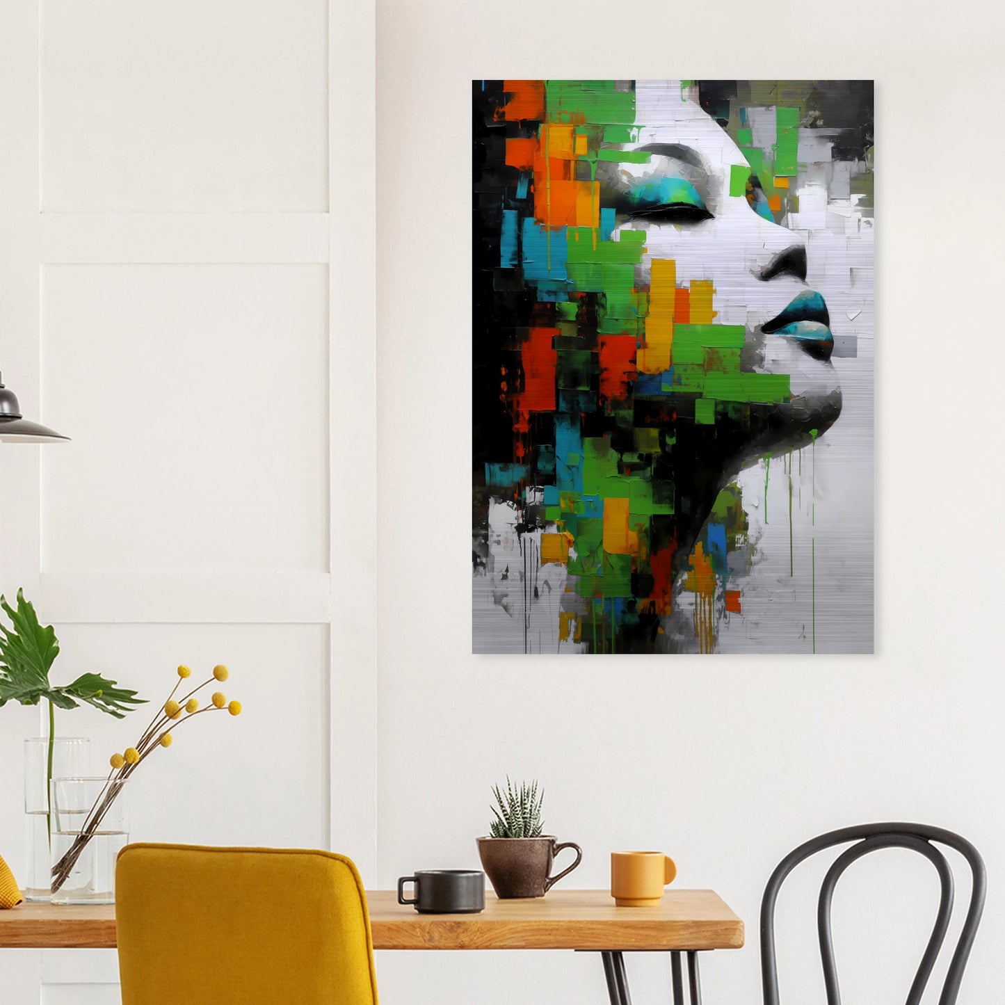 Visage en Éclats Verts — tableau aluminium — vue 8 — art mural STNCL