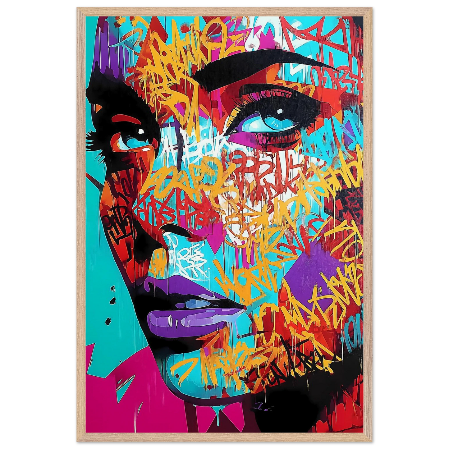 Lettres sur le Visage — tableau encadré bois — vue 14 — art mural STNCL