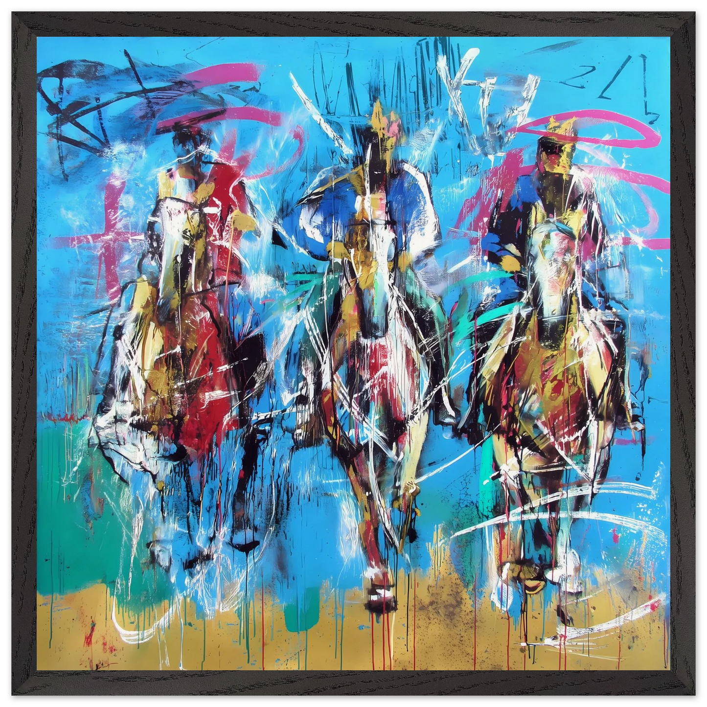 Trois Cavaliers — tableau encadré bois — vue 8 — art mural STNCL