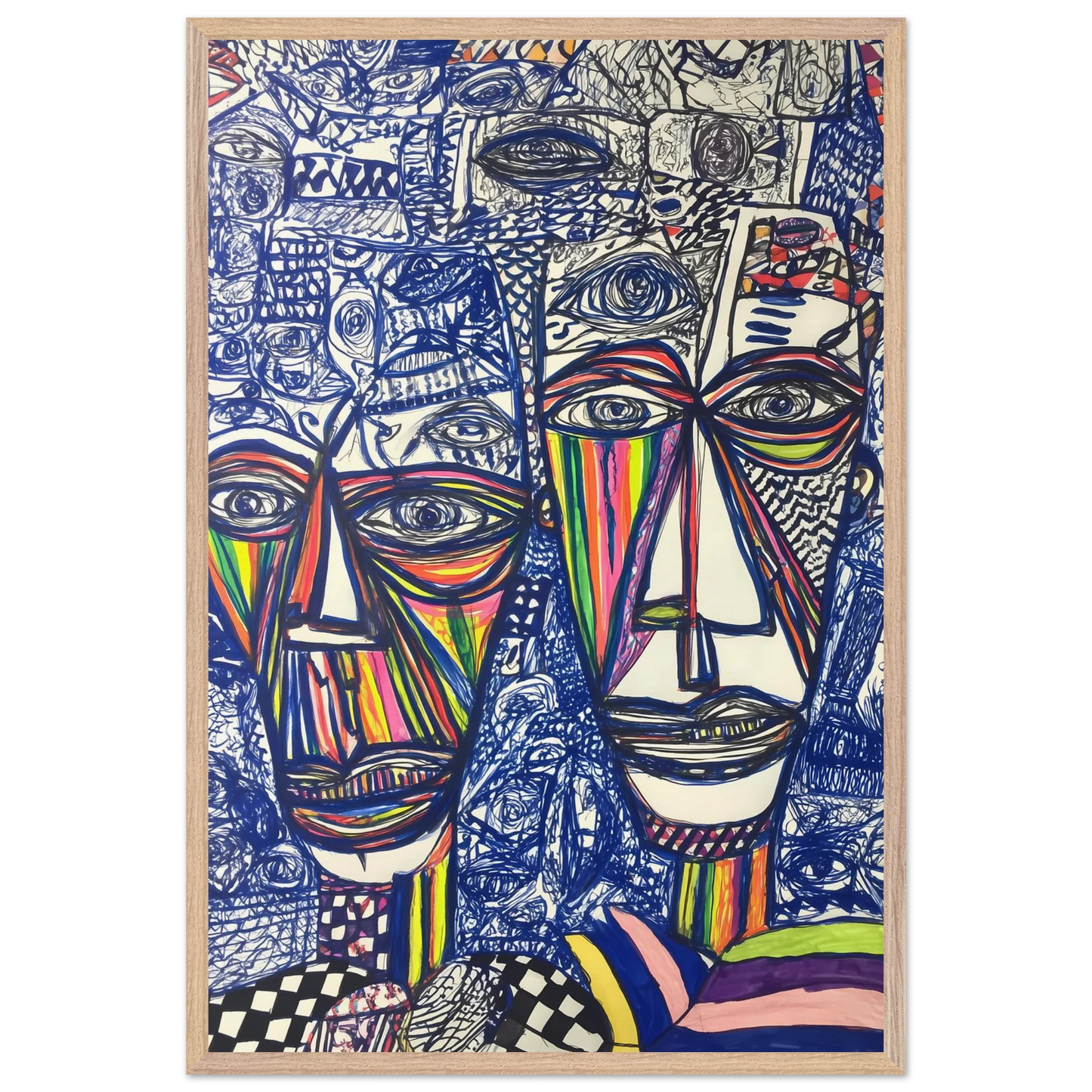 Deux Visages au Feutre — tableau encadré bois — vue 14 — art mural STNCL