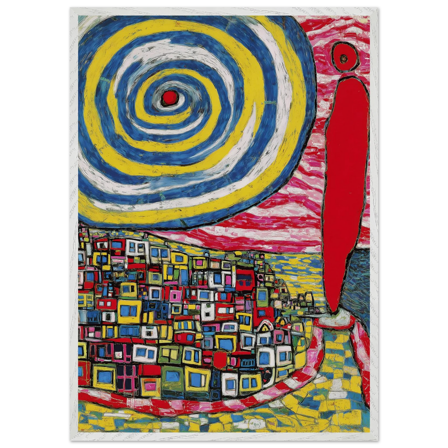 La Spirale et les Maisons — tableau encadré bois — vue 5 — art mural STNCL