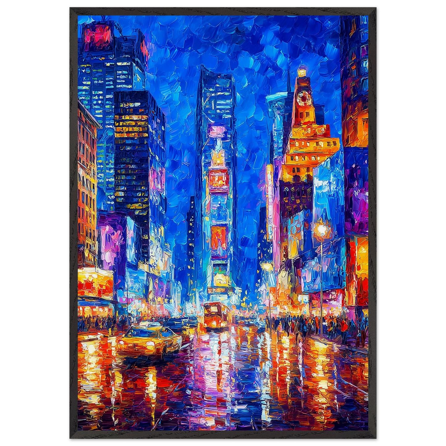 Times Square Sous La Pluie — tableau encadré bois — art mural STNCL