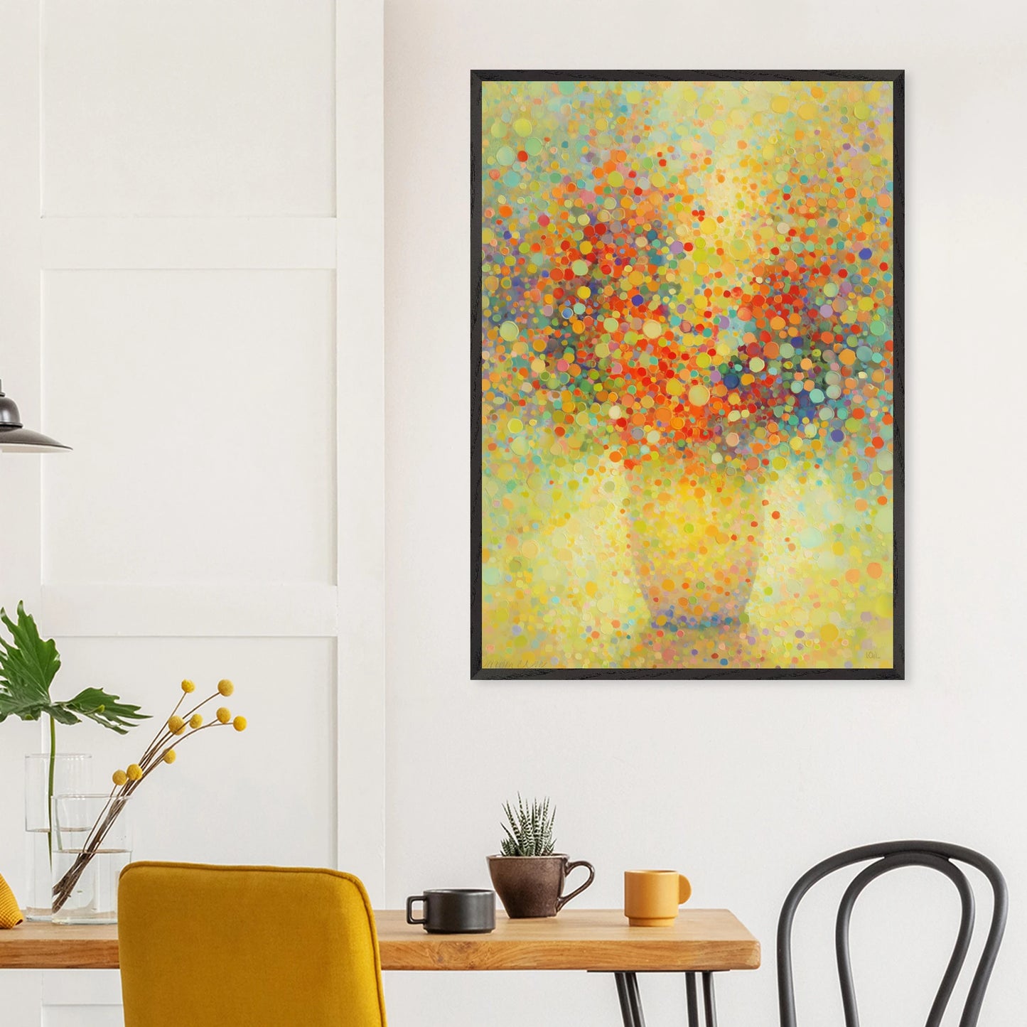Floraison Pointilliste — tableau encadré bois — vue 18 — art mural STNCL