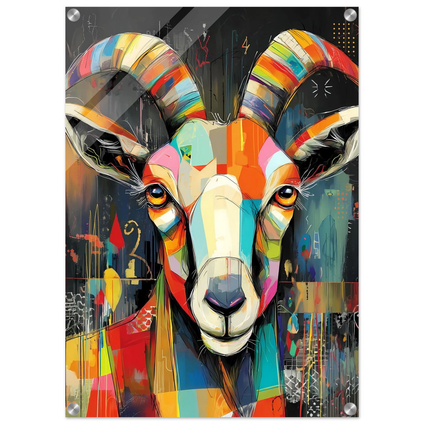 Bélier Bariolé — tableau plexiglas — vue 2 — art mural STNCL
