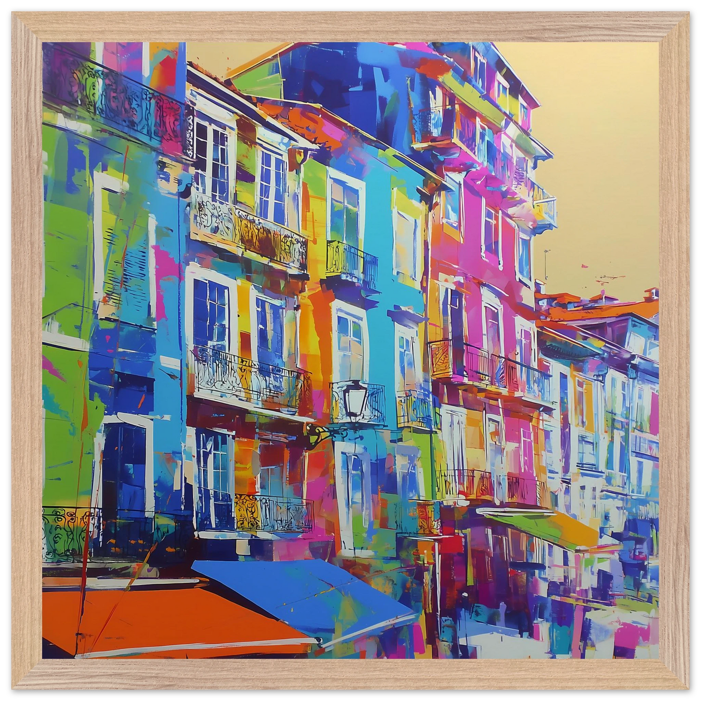 Balcons Colorés — tableau encadre bois — vue 4 — art mural STNCL