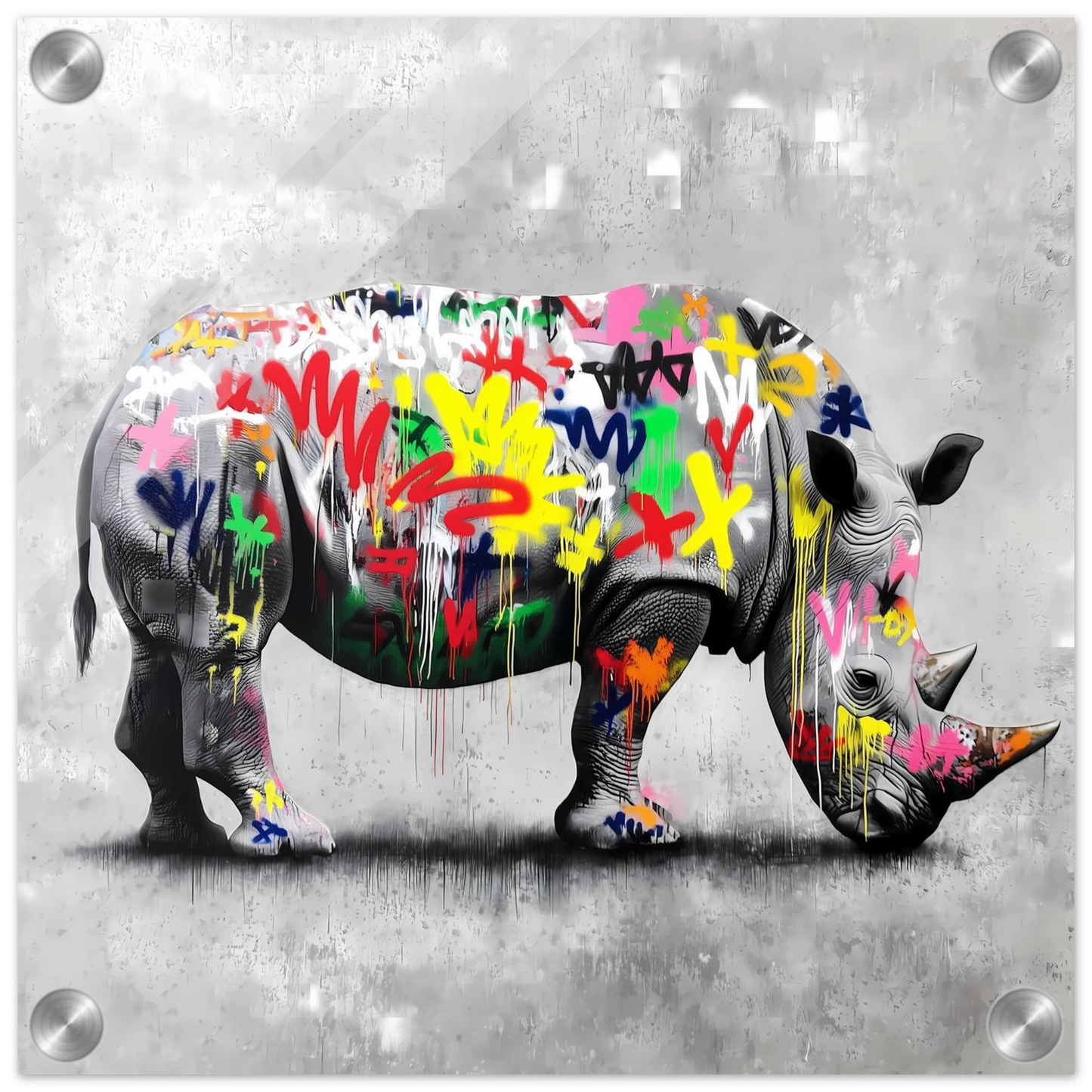 Rhinocéros Bombé — tableau plexiglas — vue 3 — art mural STNCL