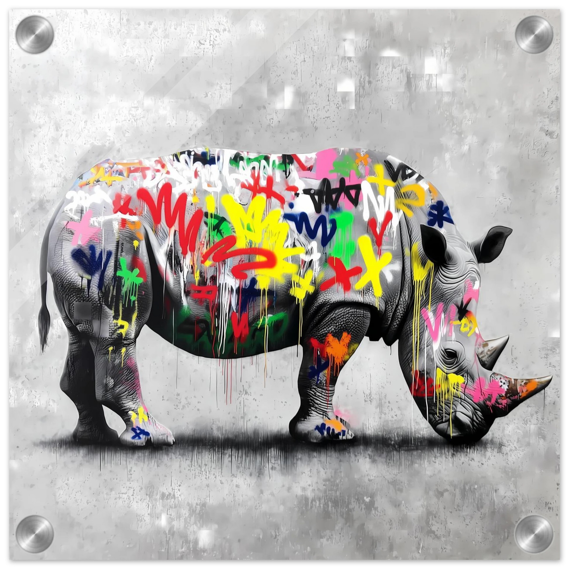 Rhinocéros Bombé — tableau plexiglas — vue 3 — art mural STNCL