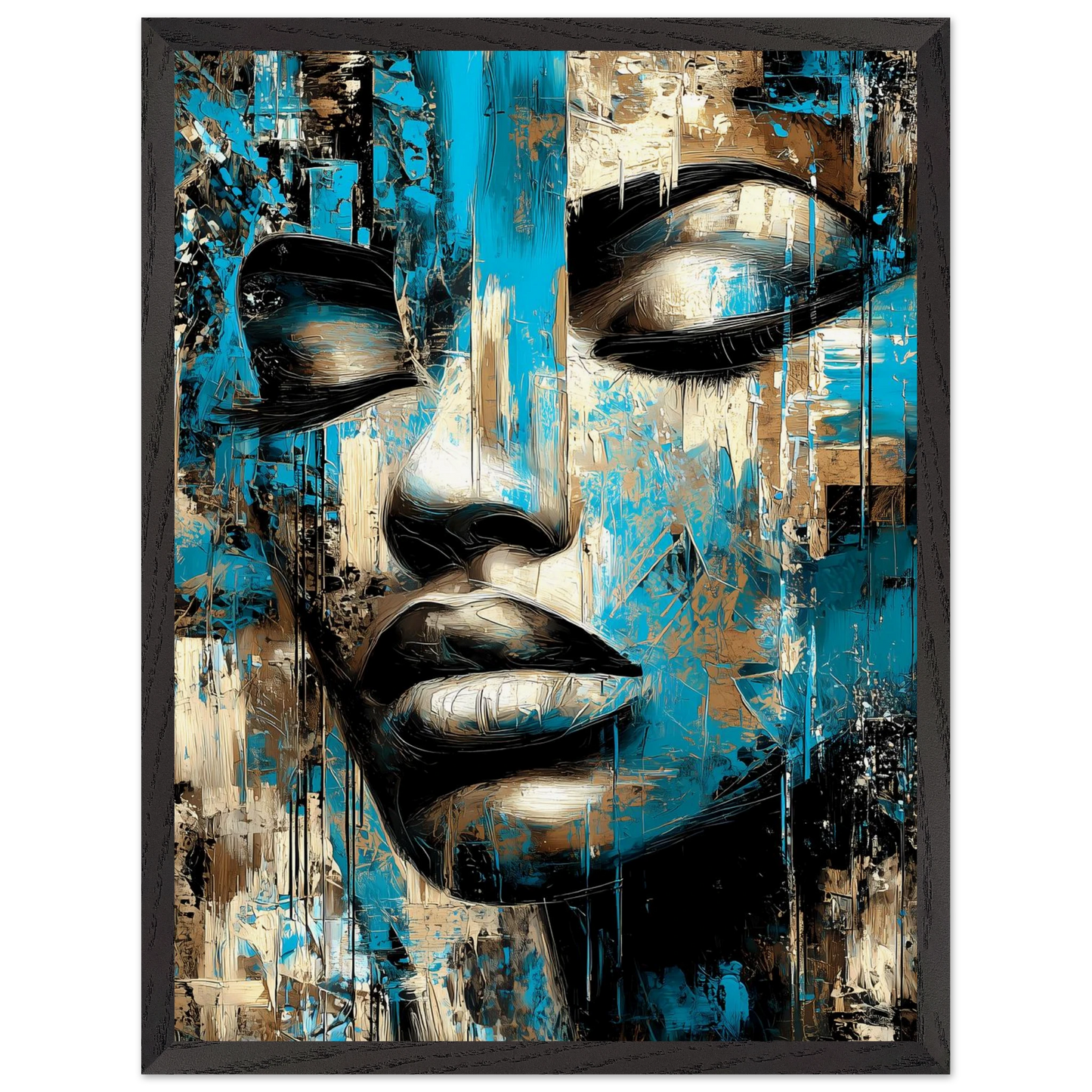 Bleu et Or — tableau encadré bois — vue 15 — art mural STNCL