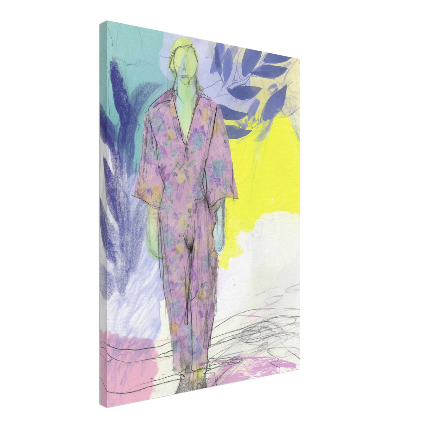 Kimono Fleuri sous les Feuilles — tableau sur toile — vue 3 — art mural STNCL