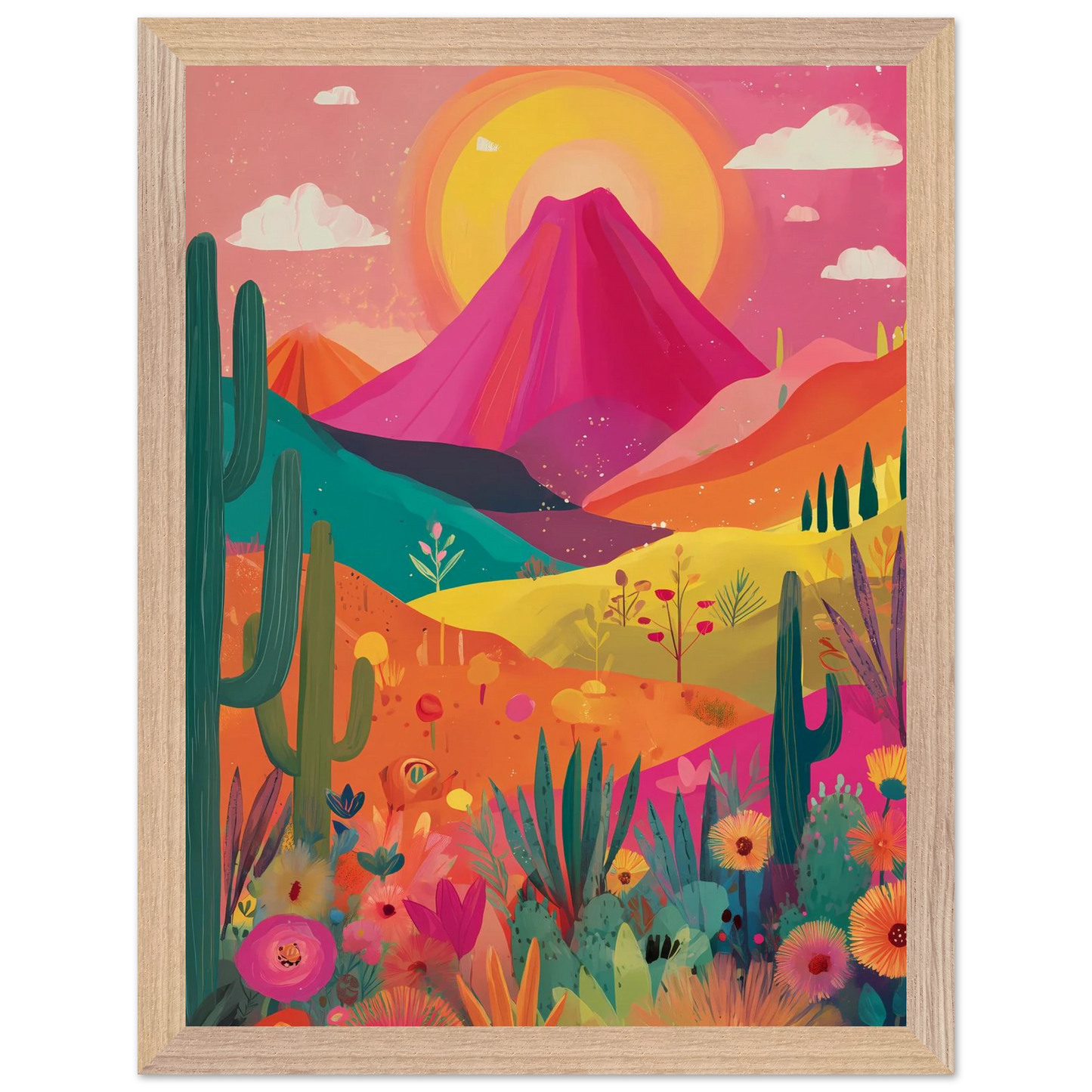 Volcan Fleuri — tableau encadre bois — vue 12 — art mural STNCL