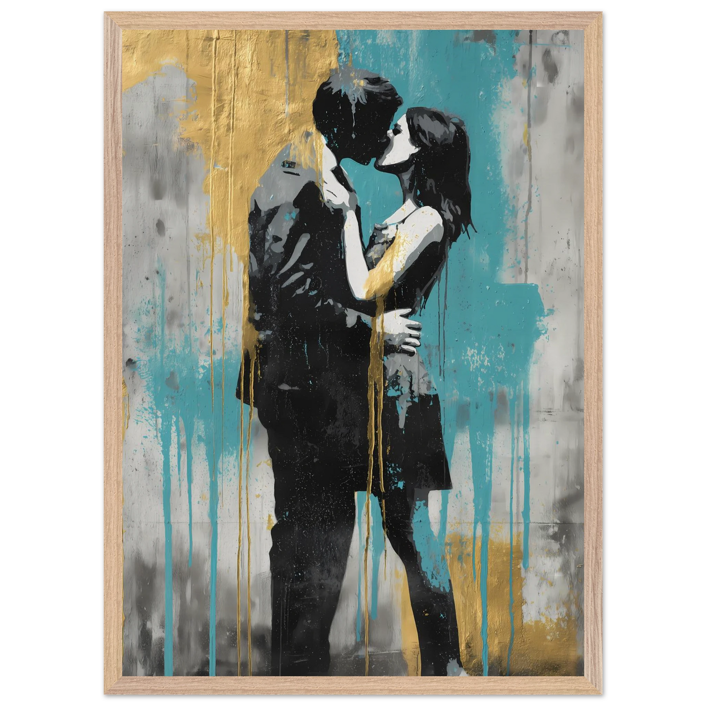 Baiser au Pochoir — tableau encadré bois — vue 13 — art mural STNCL