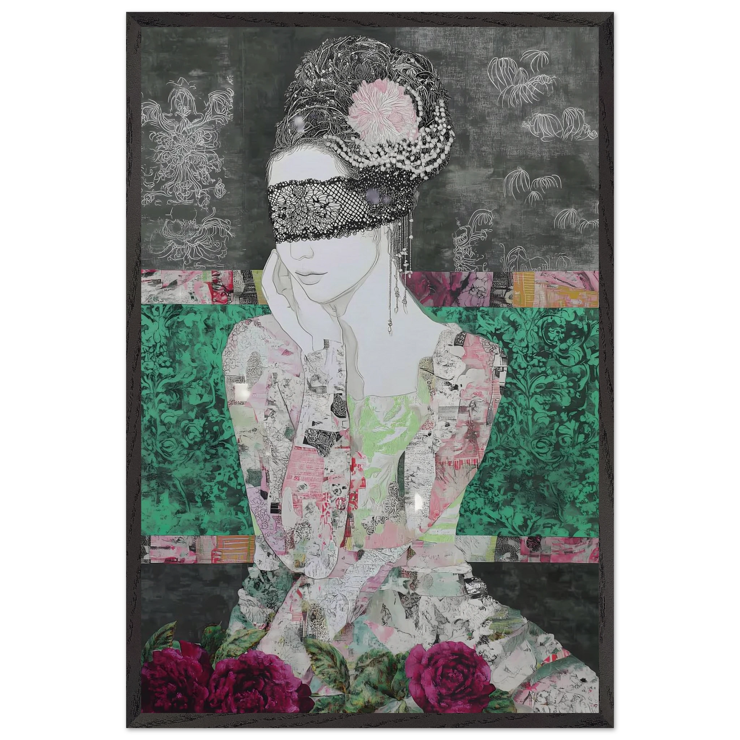 Dame de Dentelle — tableau encadré bois — vue 2 — art mural STNCL