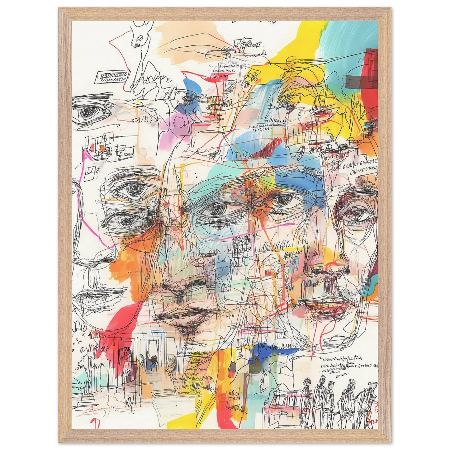 Carnet de Visages — tableau encadré bois — vue 3 — art mural STNCL
