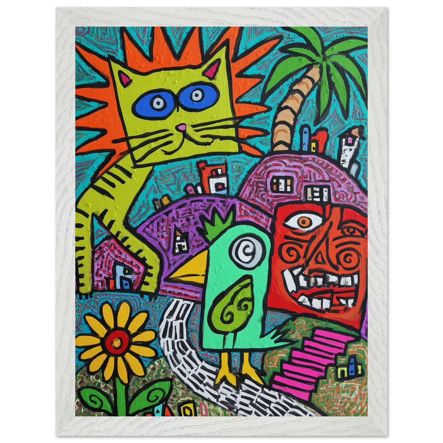 La Fête du Chat Solaire — tableau encadré bois — vue 10 — art mural STNCL