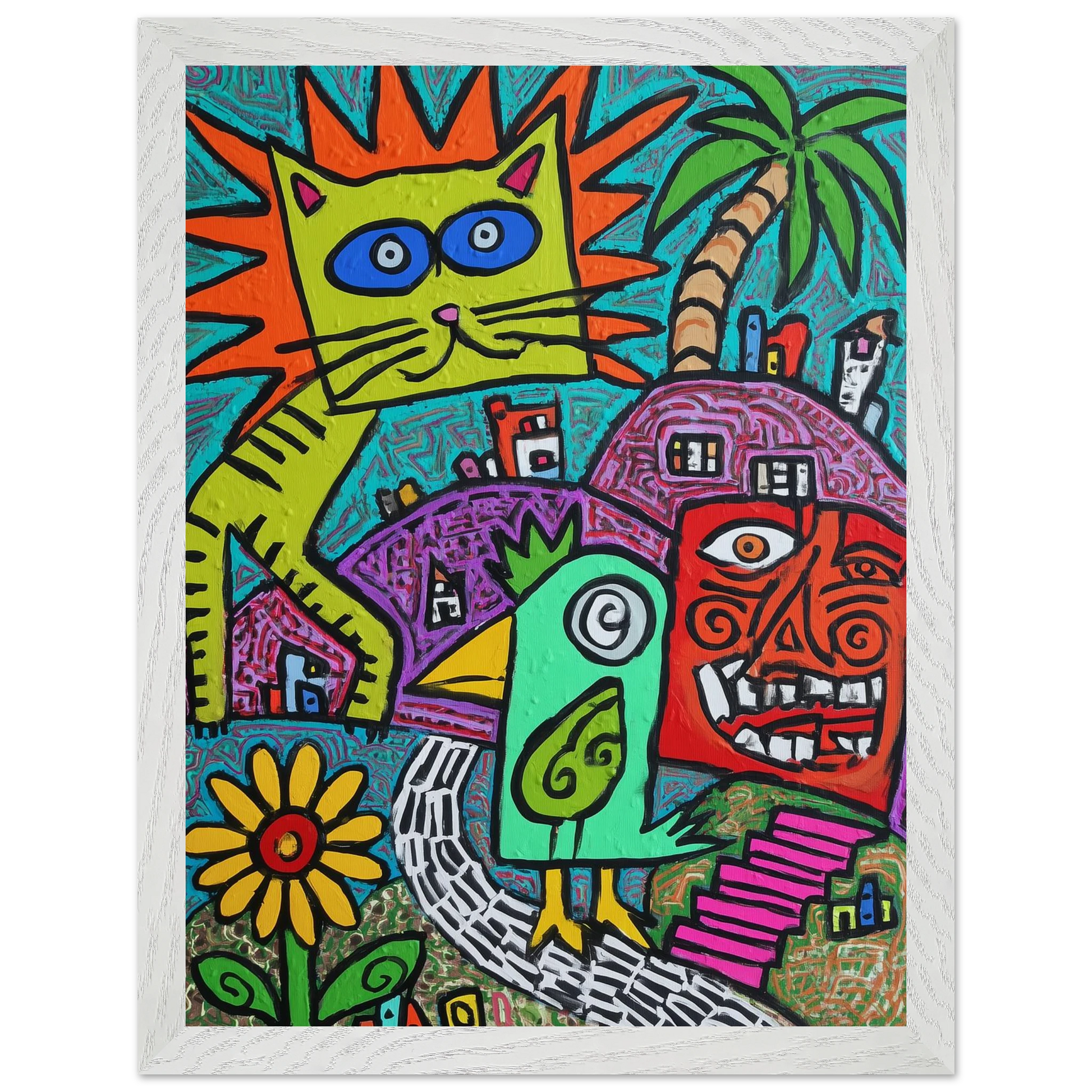 La Fête du Chat Solaire — tableau encadré bois — vue 10 — art mural STNCL