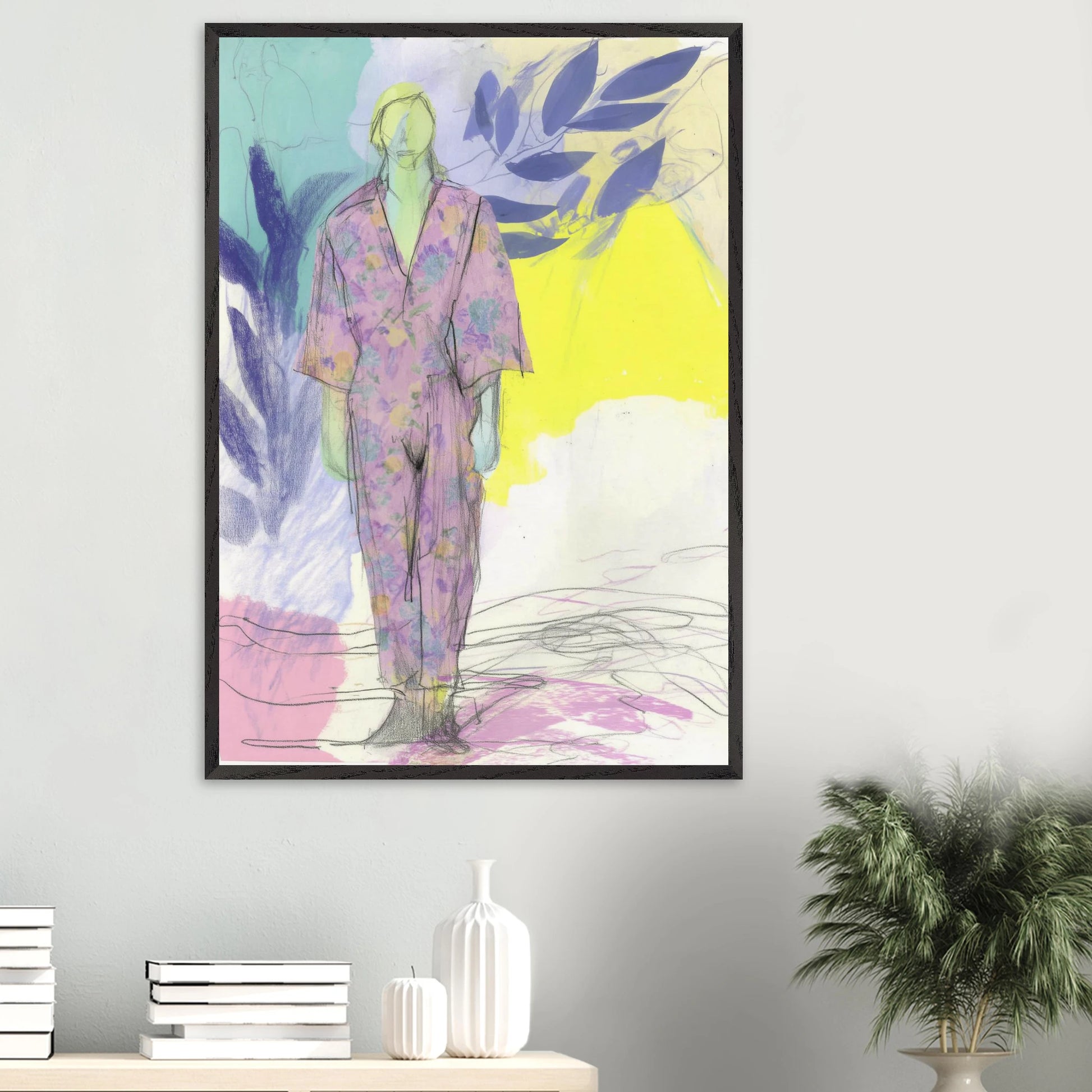Kimono Fleuri sous les Feuilles — tableau encadré bois — vue 16 — art mural STNCL