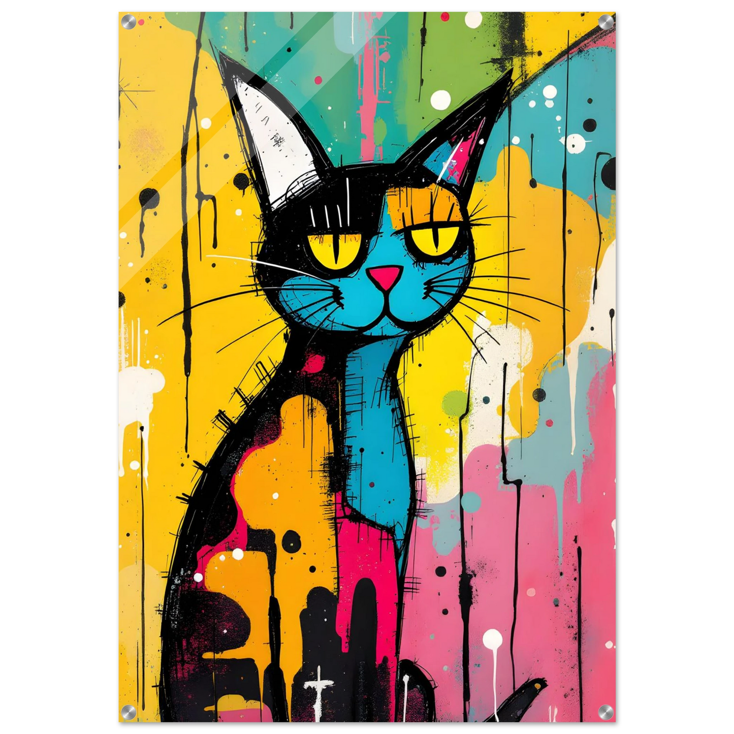 Chat Street Art Coloré — tableau plexiglas — art mural STNCL