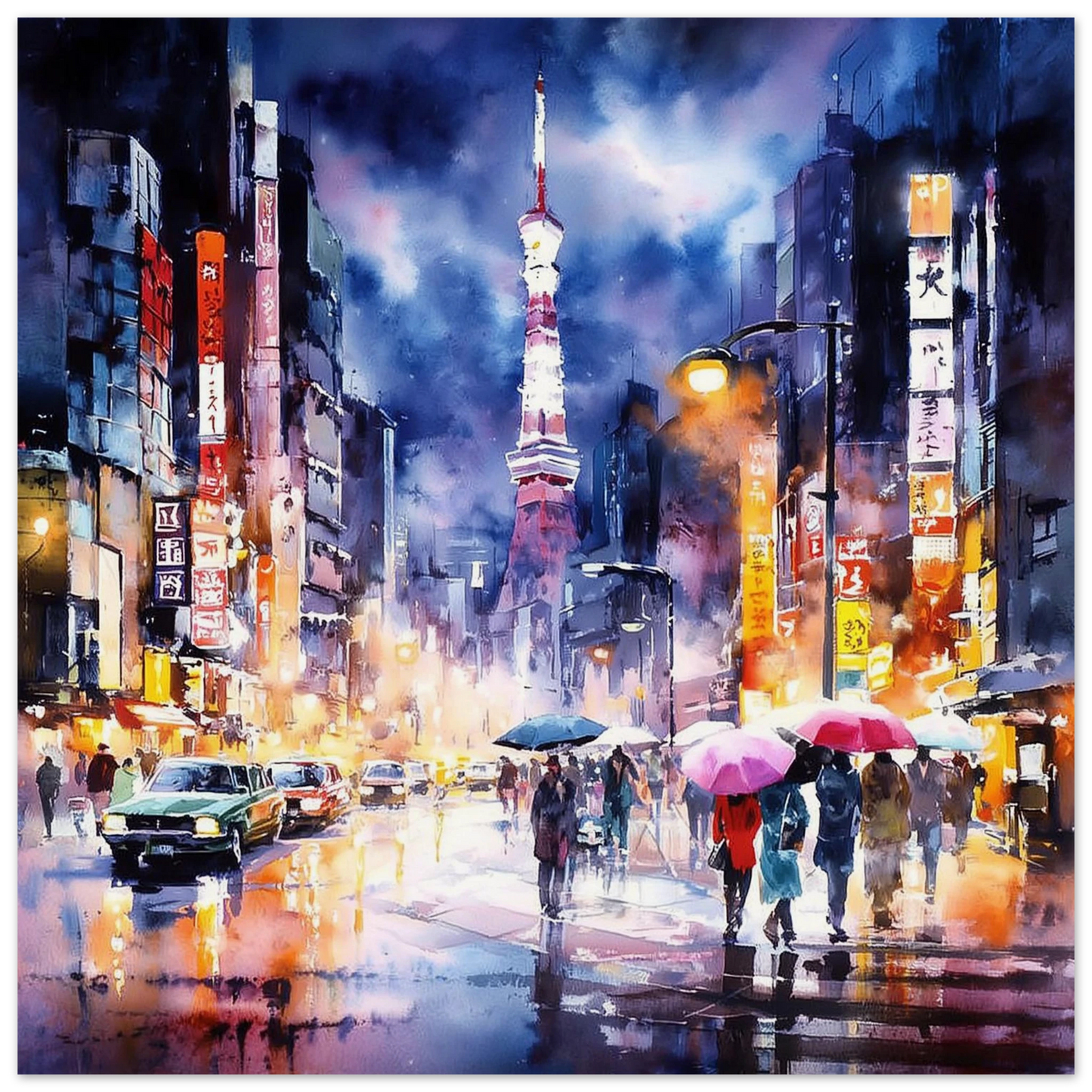 Tokyo sous la Pluie Nocturne — affiche d'art — art mural STNCL