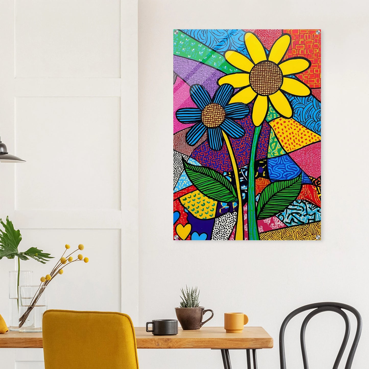 Deux Fleurs en Fête — tableau plexiglas — vue 8 — art mural STNCL