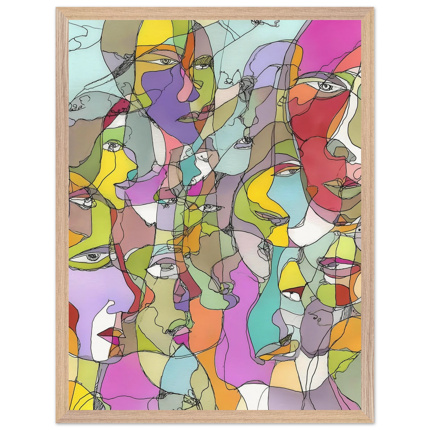 Visages Entrelacés — tableau encadre bois — vue 3 — art mural STNCL