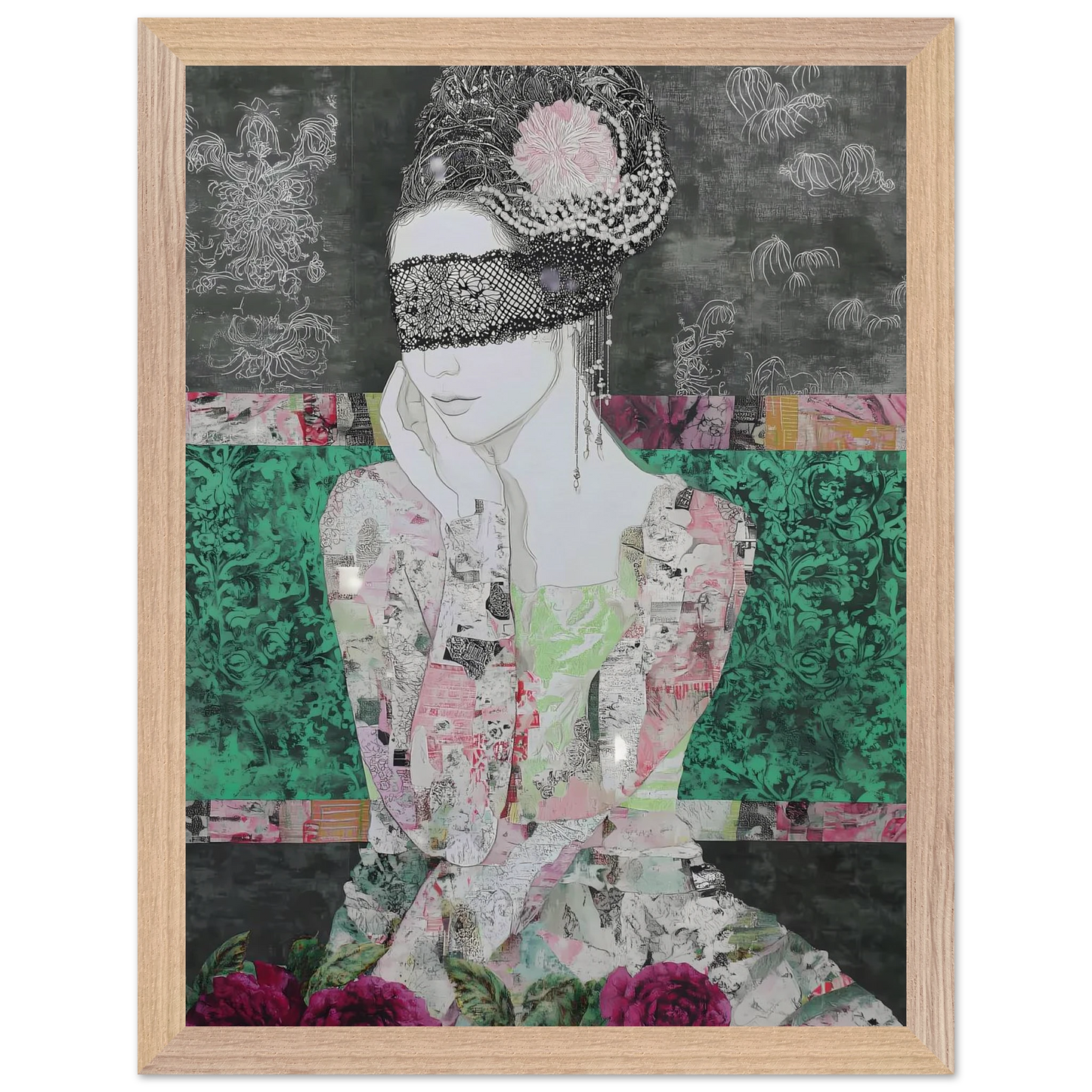 Dame de Dentelle — tableau encadré bois — vue 12 — art mural STNCL