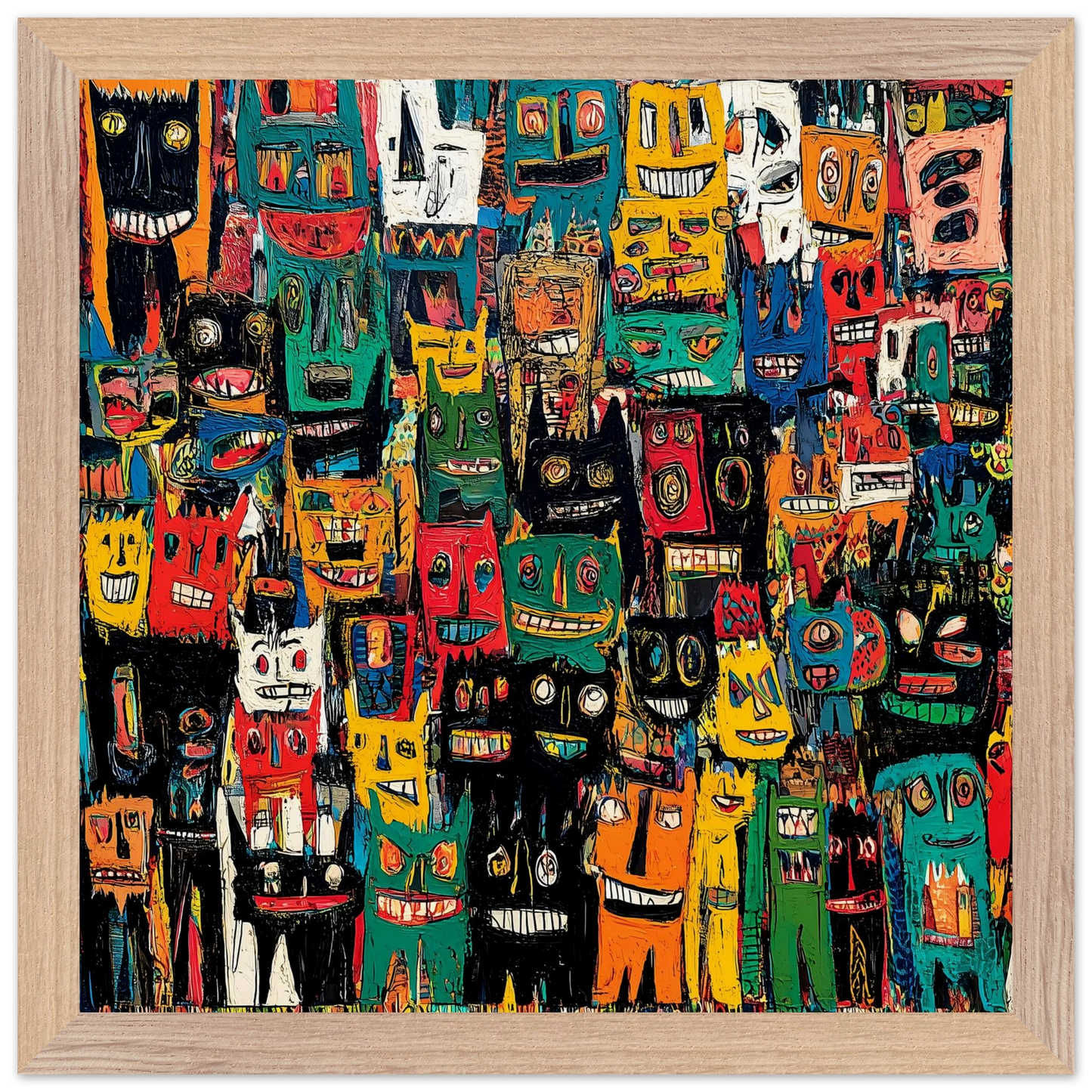 Assemblée de Masques — tableau encadré bois — vue 7 — art mural STNCL