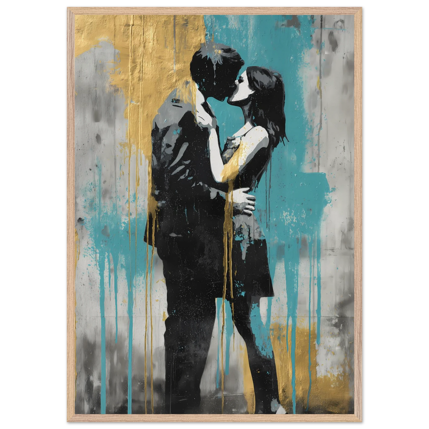 Baiser au Pochoir — tableau encadré bois — vue 6 — art mural STNCL