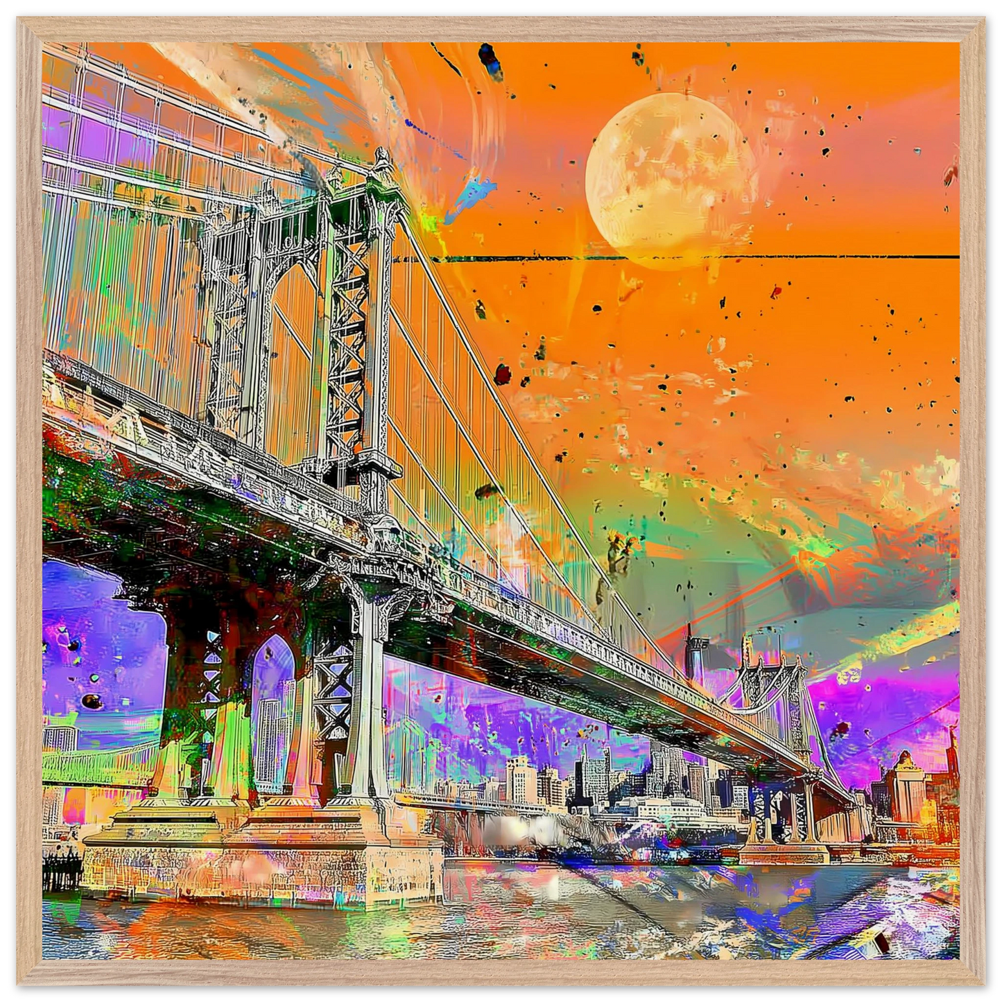 Pont sous la Lune — tableau encadre bois — vue 10 — art mural STNCL