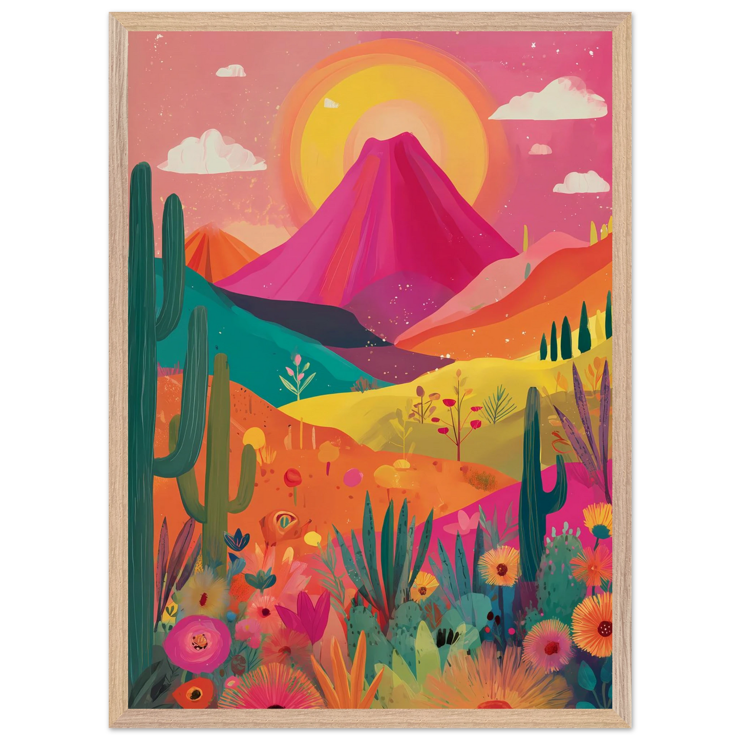 Volcan Fleuri — tableau encadre bois — vue 13 — art mural STNCL