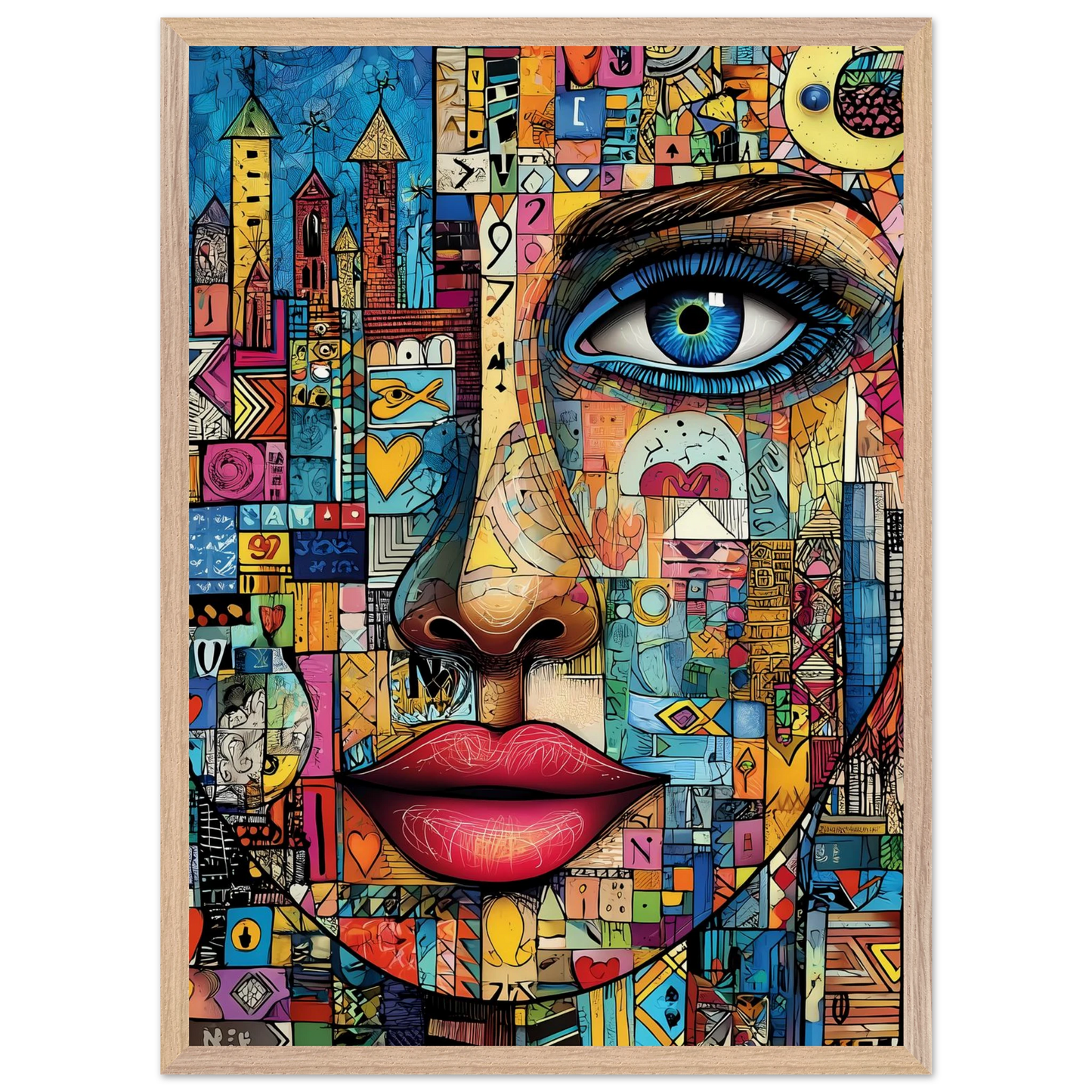 Visage Mosaïque — tableau encadré bois — vue 13 — art mural STNCL
