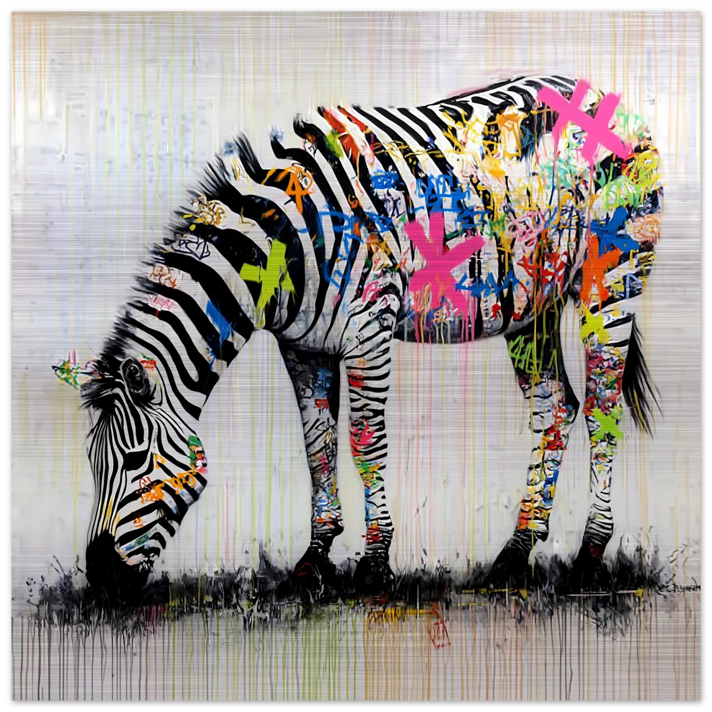 Zèbre Taggé — tableau aluminium — vue 4 — art mural STNCL