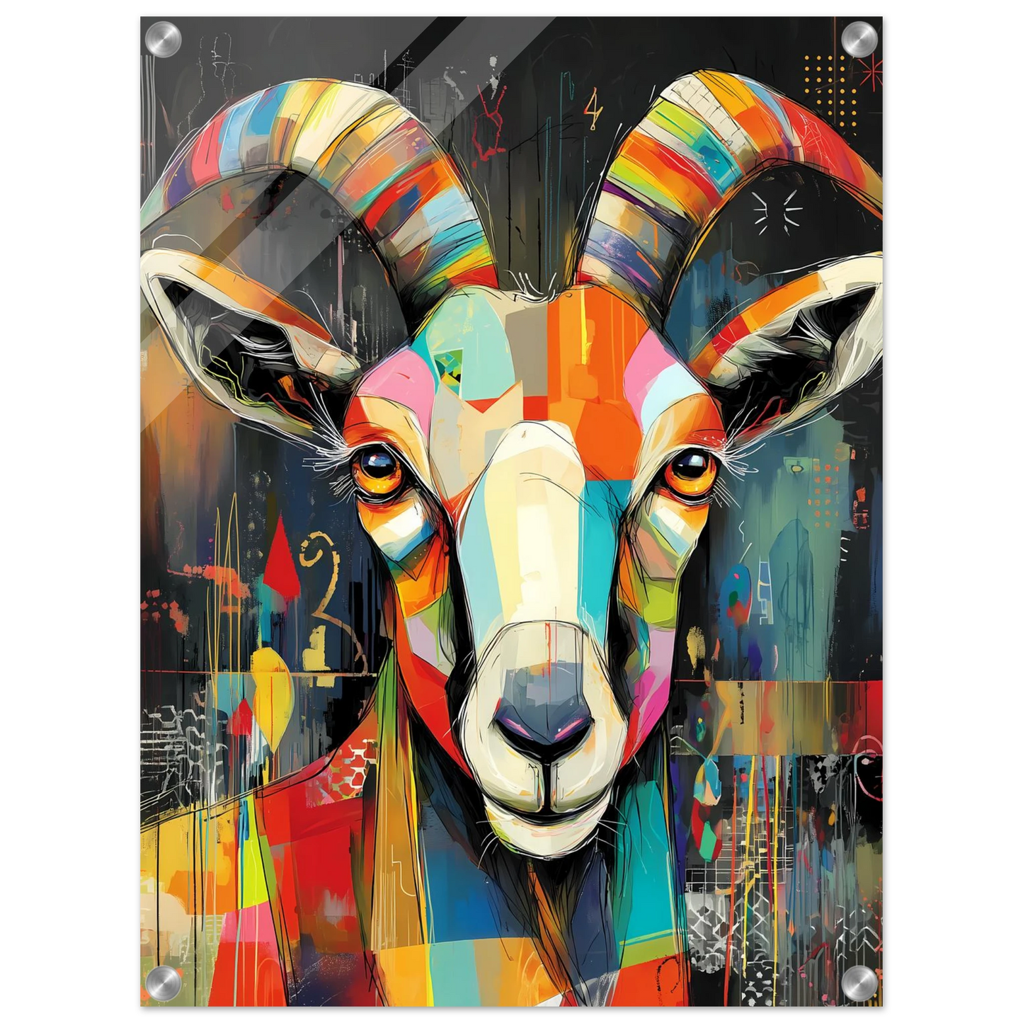 Bélier Bariolé — tableau plexiglas — vue 4 — art mural STNCL