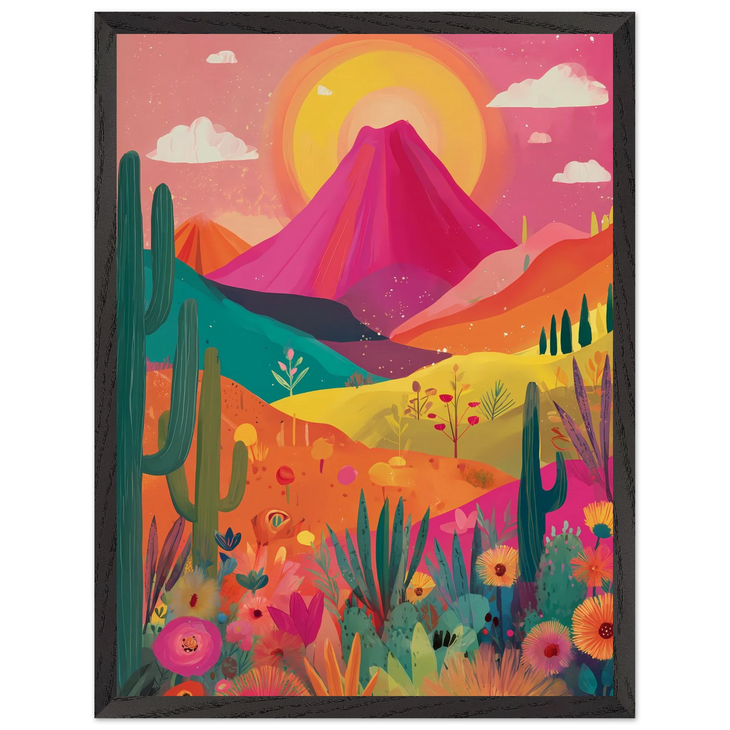 Volcan Fleuri — tableau encadre bois — vue 15 — art mural STNCL