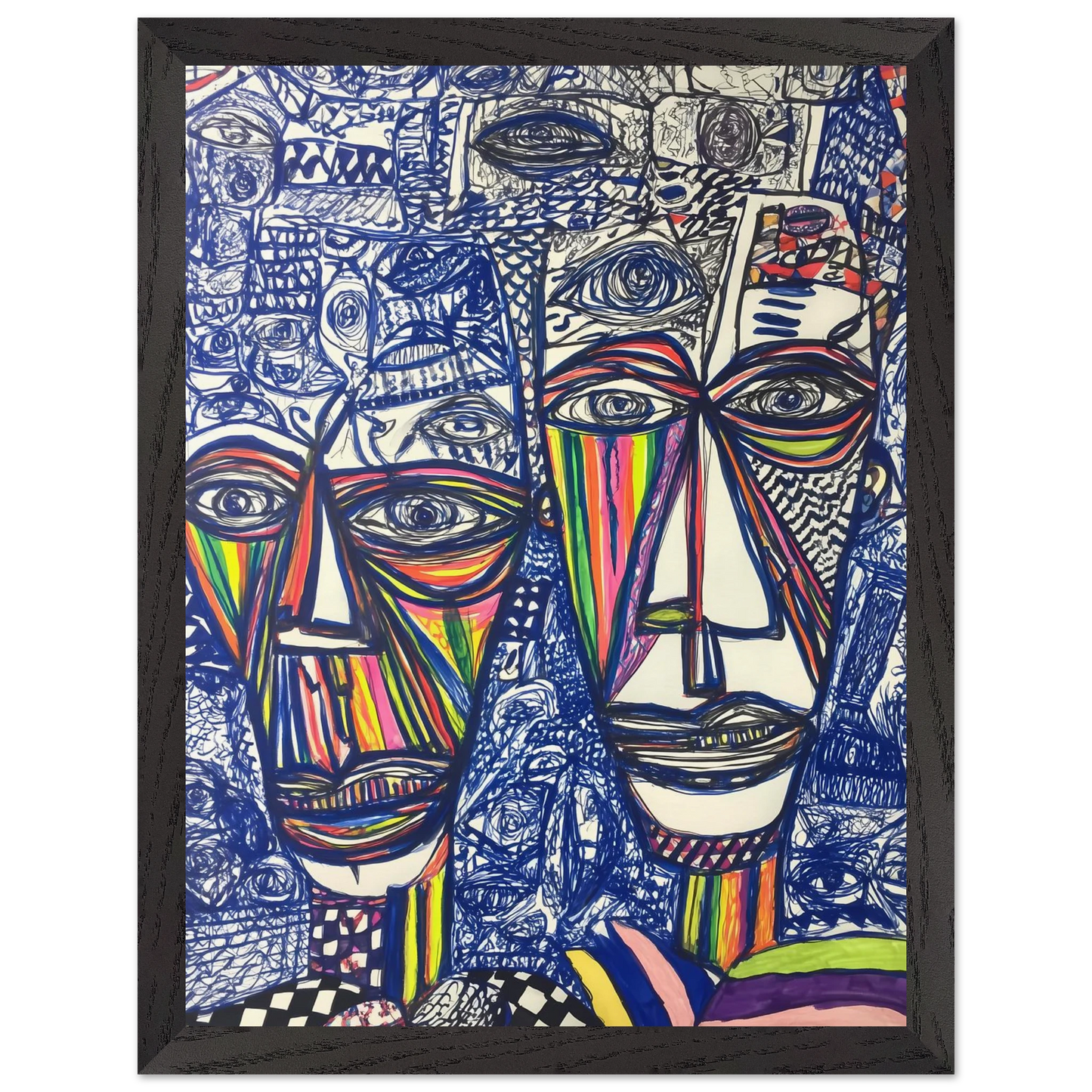 Deux Visages au Feutre — tableau encadré bois — vue 4 — art mural STNCL