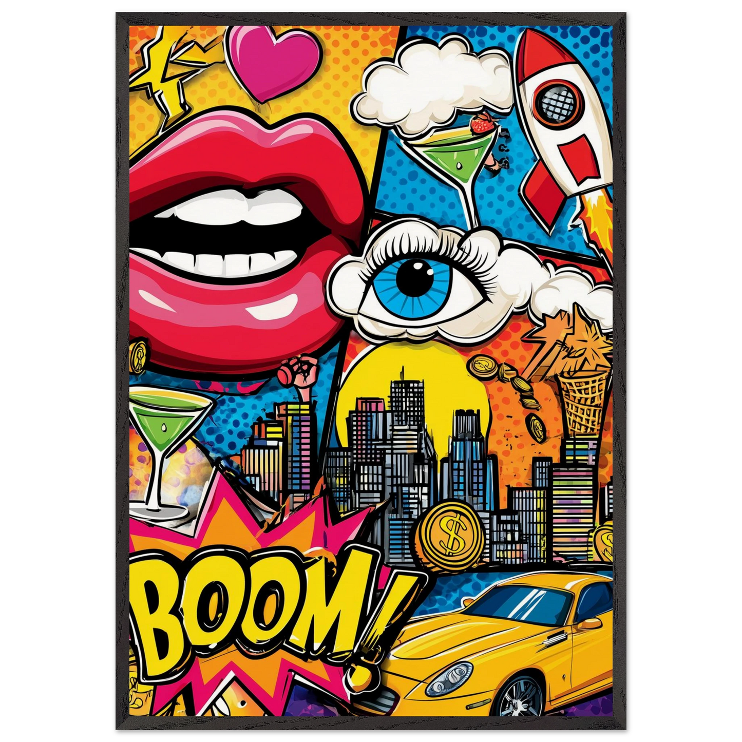 Boom Ville en Éclats — tableau encadré bois — art mural STNCL