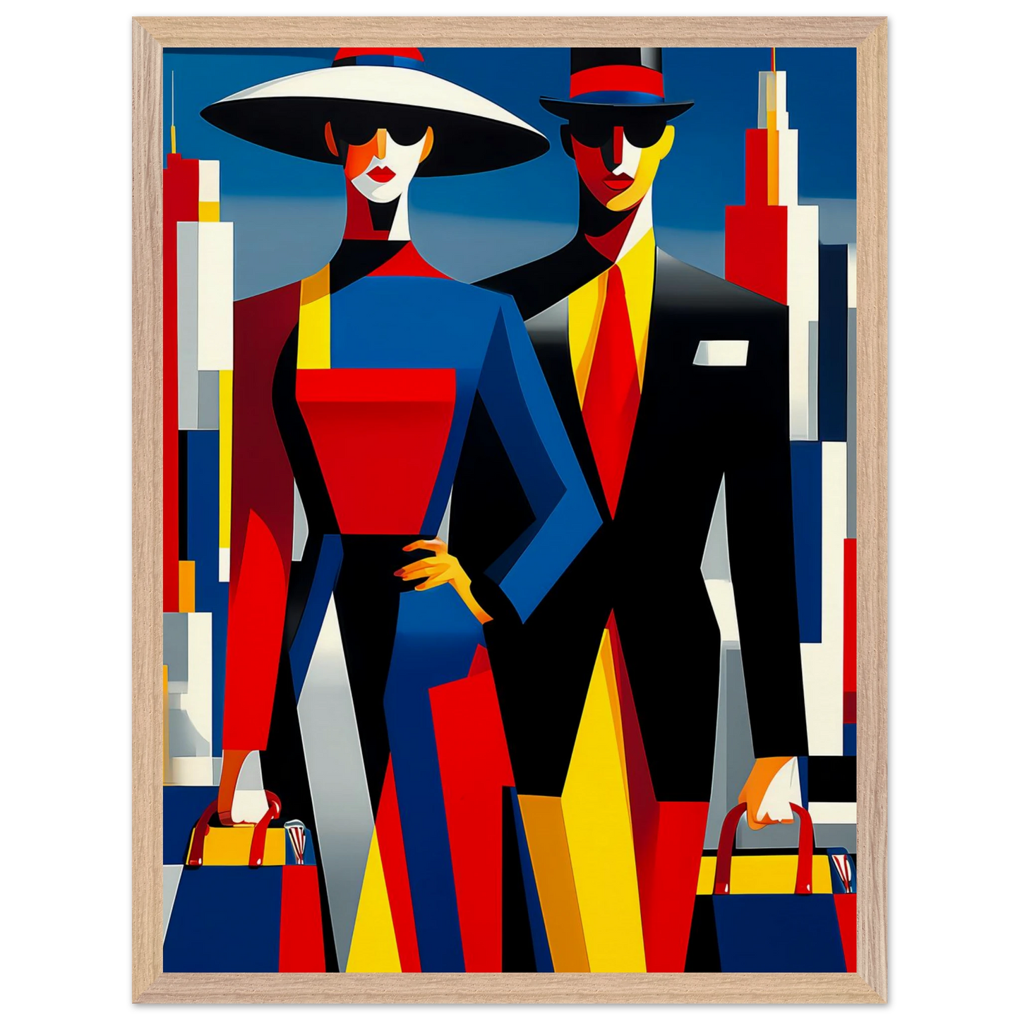 Le Couple en Ville — tableau encadré bois — vue 3 — art mural STNCL