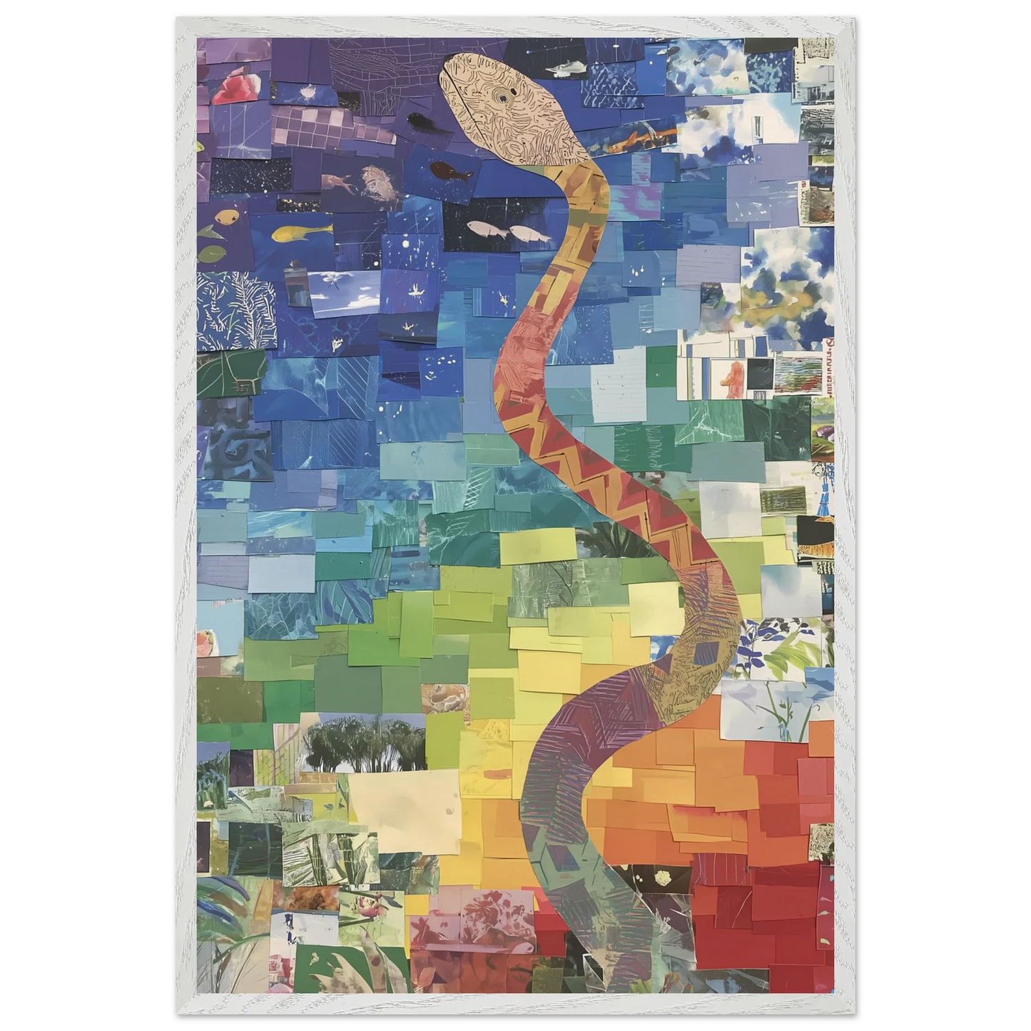 Serpent des Saisons — tableau encadré bois — vue 7 — art mural STNCL