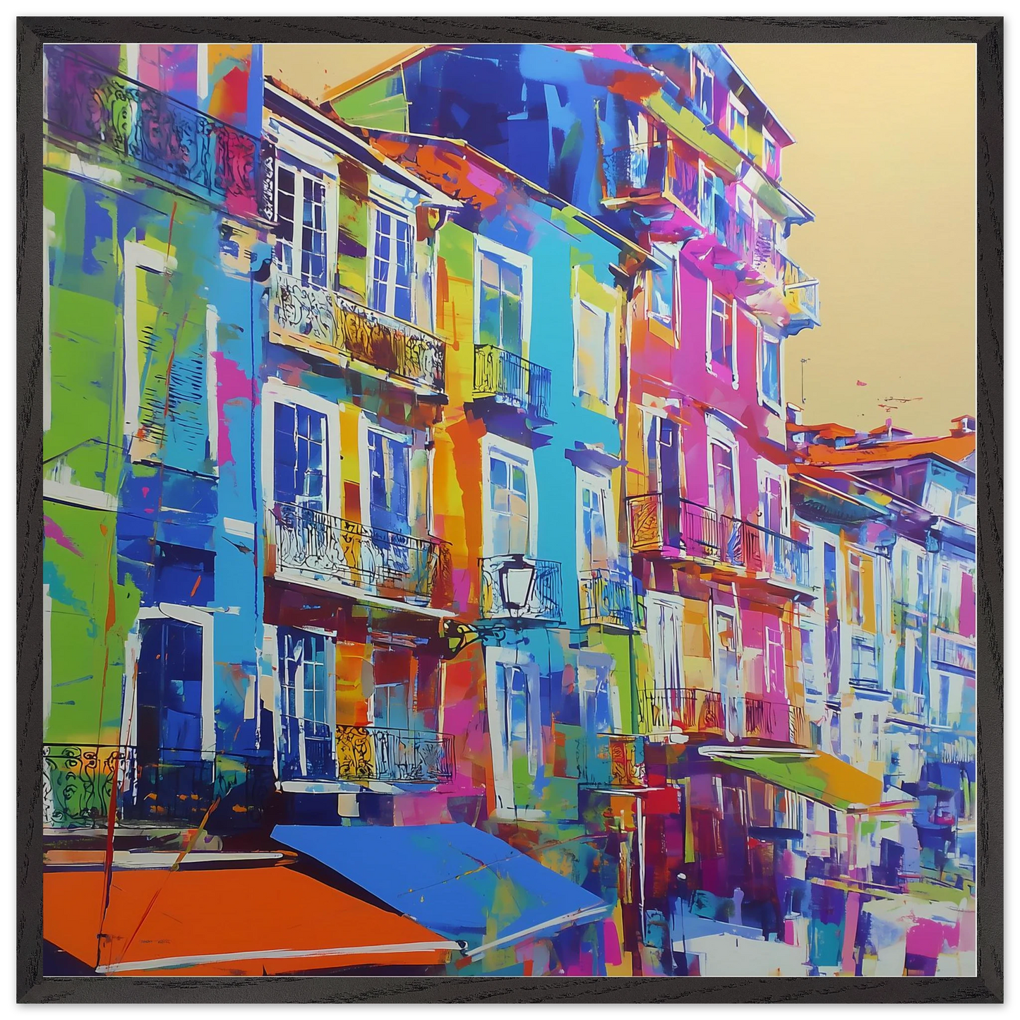 Balcons Colorés — tableau encadre bois — art mural STNCL
