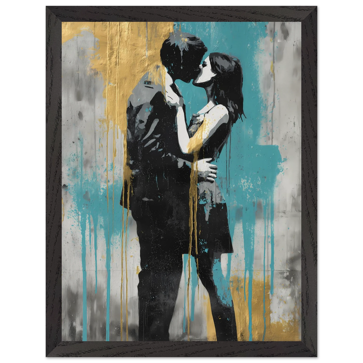 Baiser au Pochoir — tableau encadré bois — vue 4 — art mural STNCL